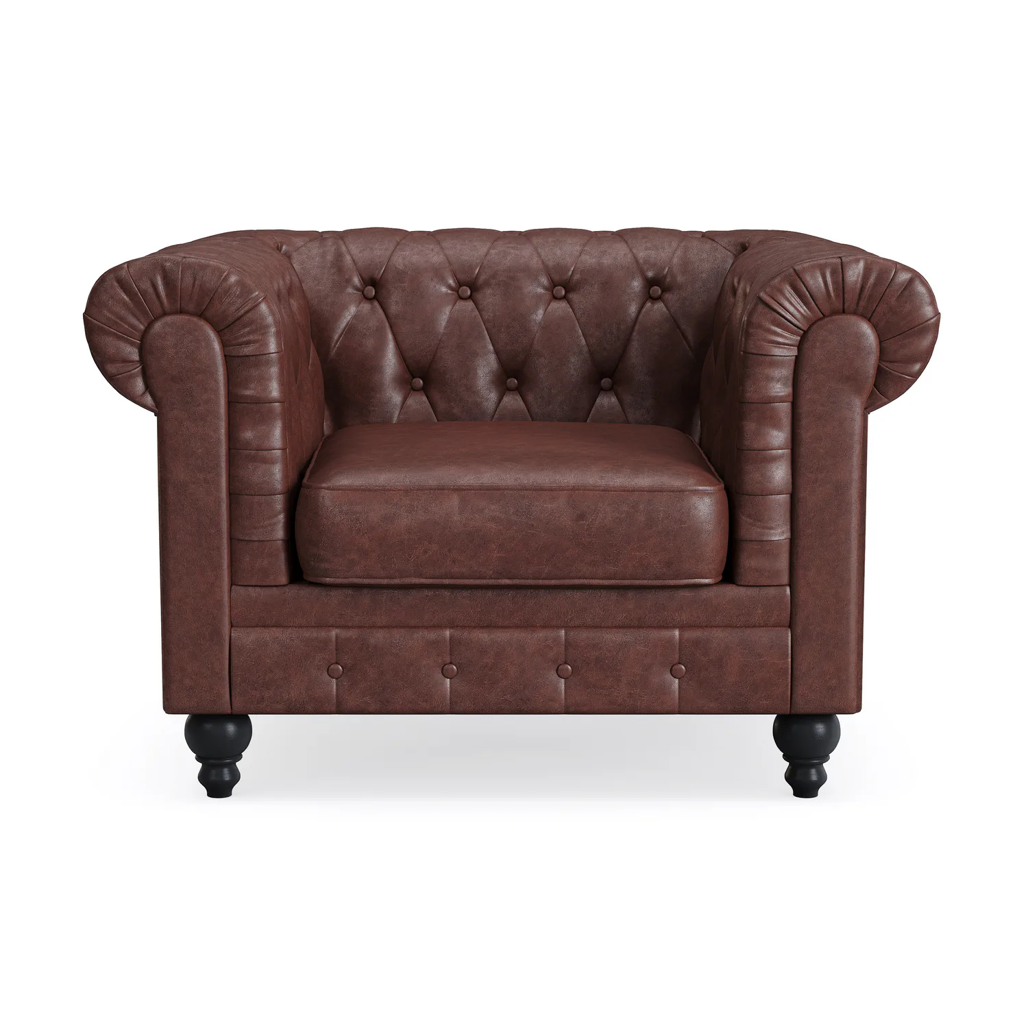 Chesterfield Lyx Stor skön djup fåtölj i konstläder till var Brun