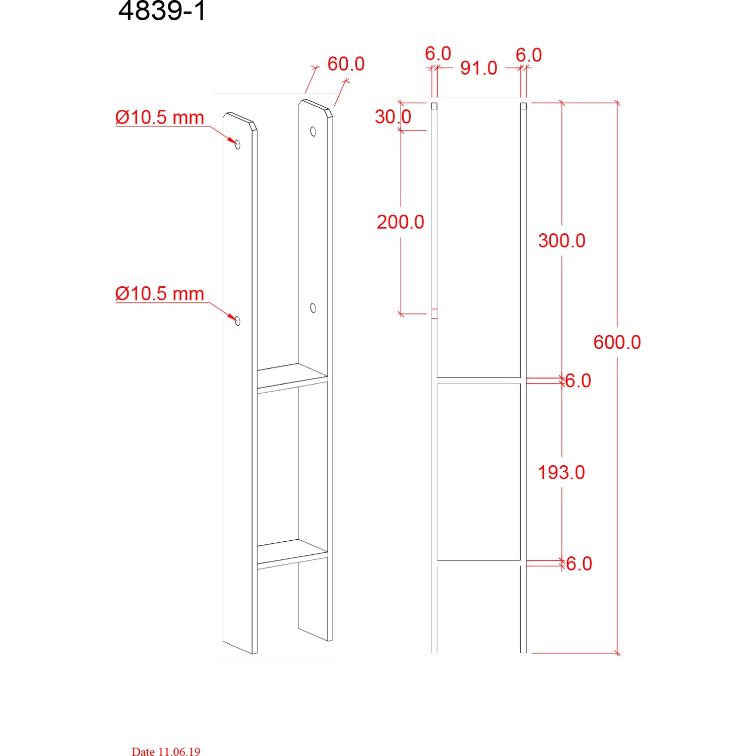 H stolparfot 60 cm - 9x9 cm stolper - för nedgjutning
