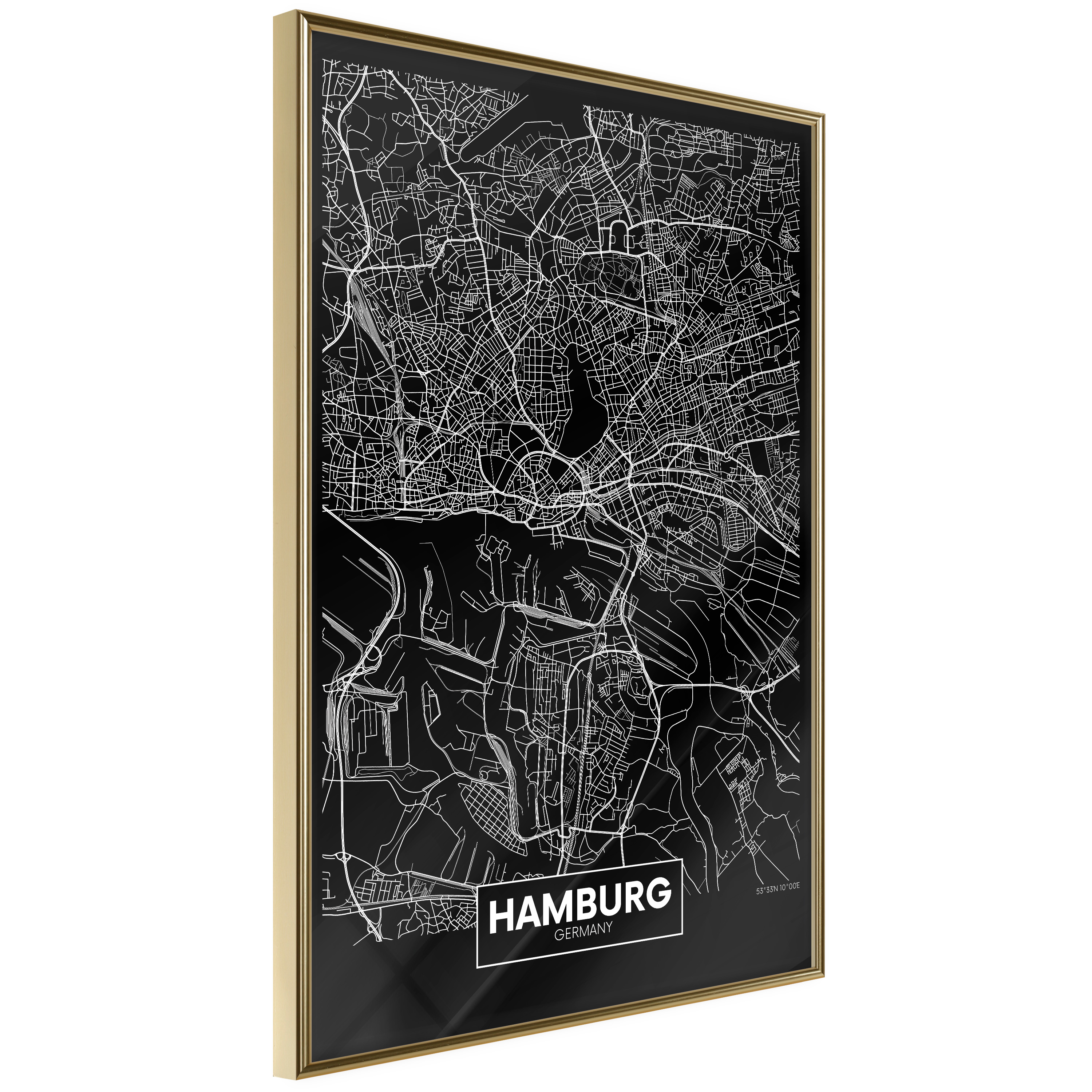 Poster Artgeist Affisch Dark Map of Hamburg