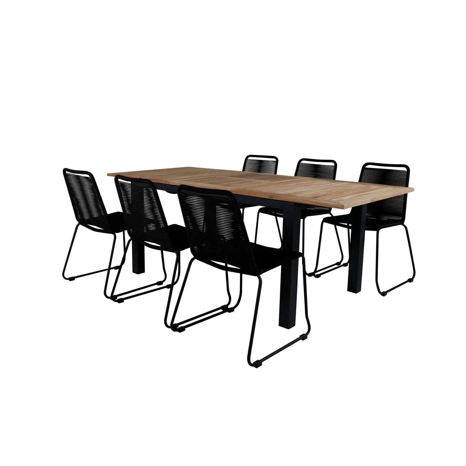 Panama Table 152/210 - Black/Teak+Lindos Stacking Chair - Bl Svart
