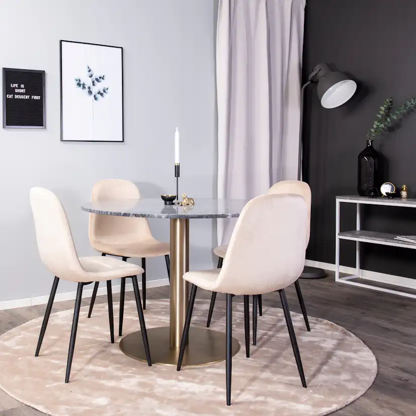 Matgrupp Venture Home Estelle Rund med 4 Pobbie Stolar Sammet