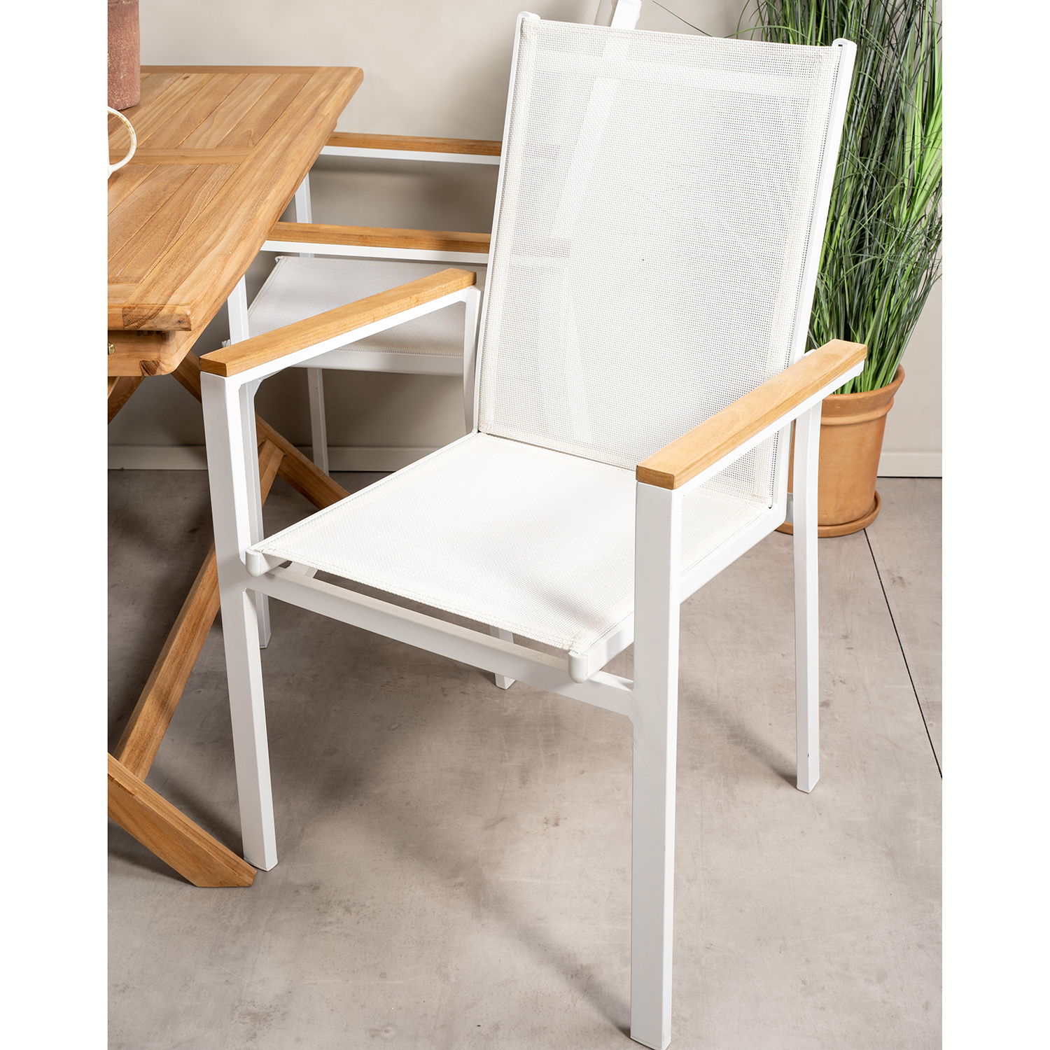 Kenya Dining Table 120*70*H75 - Teak+Texas Chair - White/Tea Natur/Vit