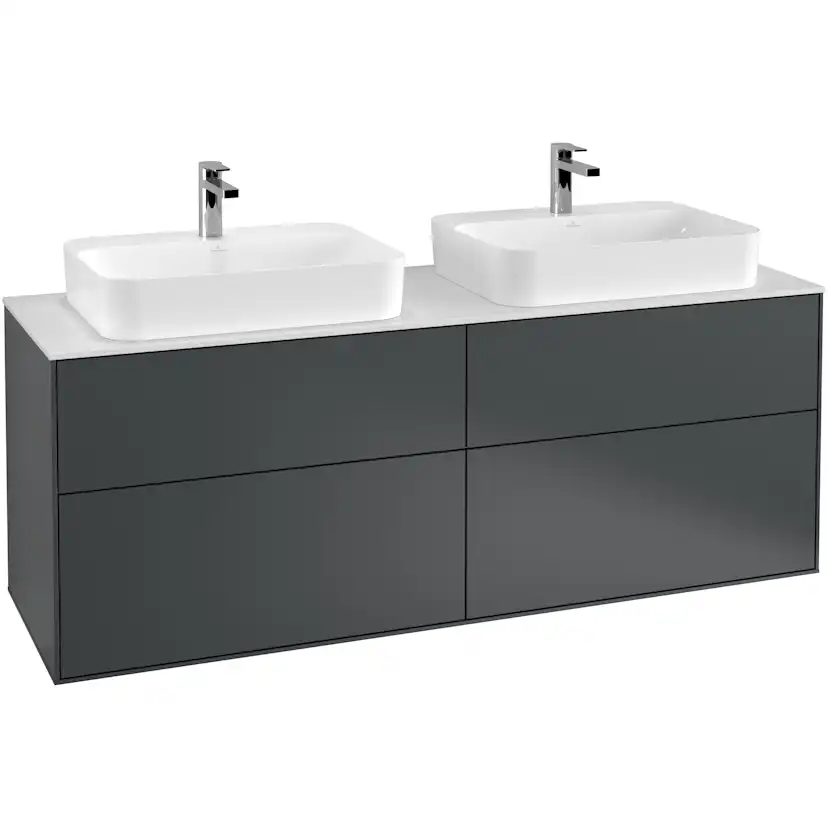 Tvättställsskåp Villeroy & Boch Finion med 4 Lådor och Bänkskiva för Två Ytmonterade Tvättställ