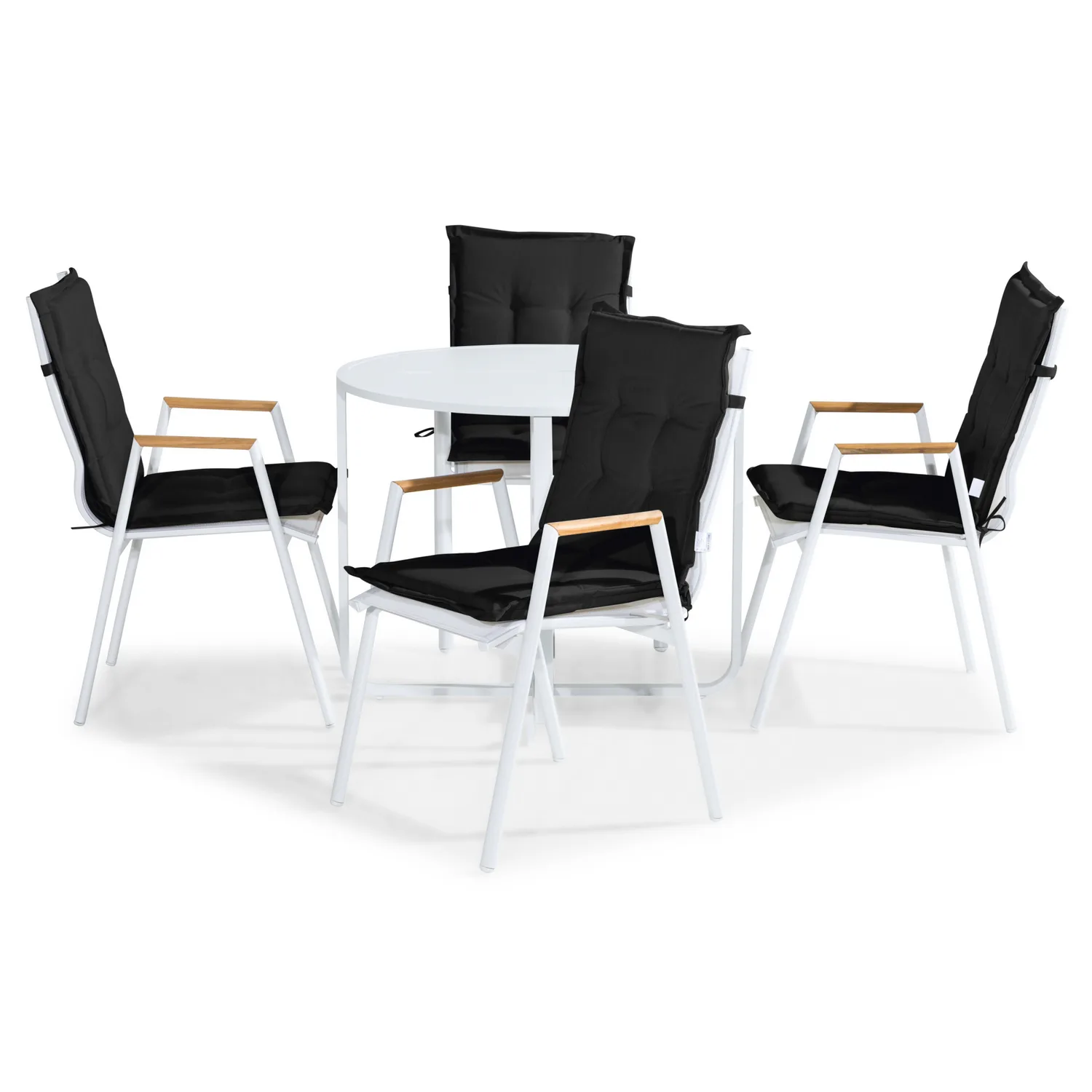 Flippy Cafégrupp 90 Rund + 4 Las Vegas Karmstol m Dyna Vit/Teak, Svarta Dynor