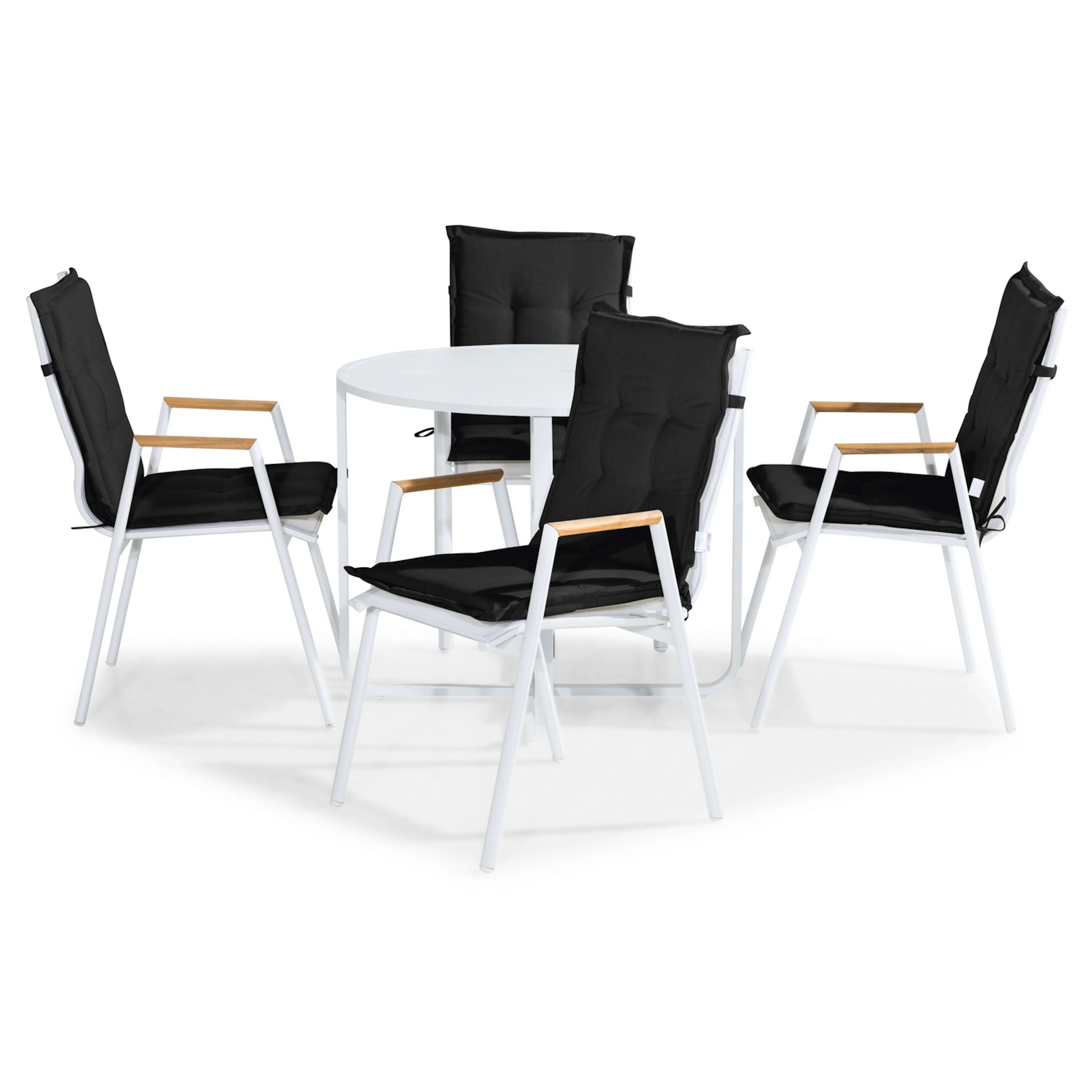 Flippy Cafégrupp 90 Rund + 4 Las Vegas Karmstol m Dyna Vit/Teak, Svarta Dynor