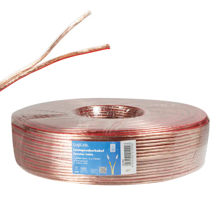 Högtalarkabel LogiLink 2x1,5 mm² Transparent