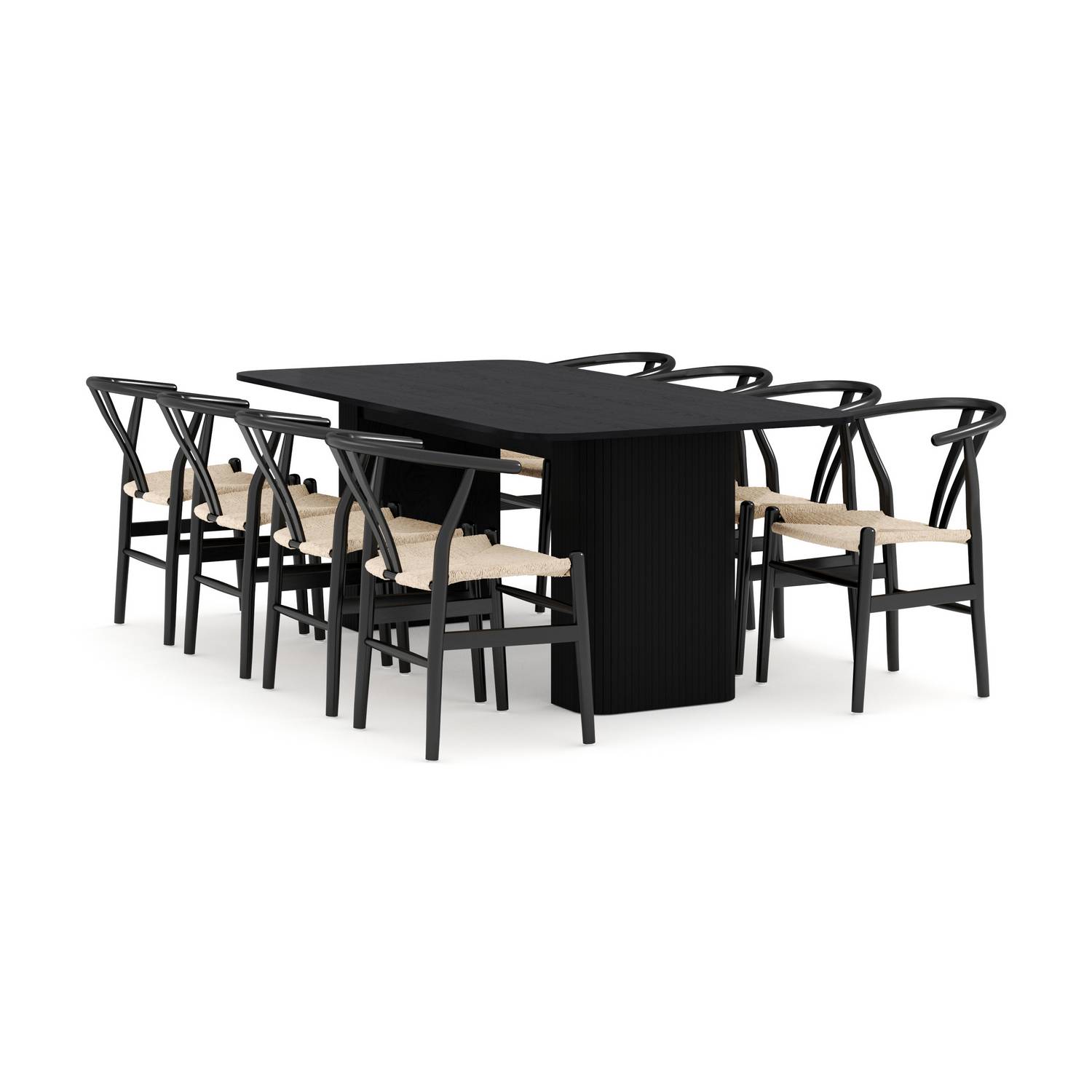 Matgrupp Bark Kopparbo Rektangulärt Matbord 200-260 cm Förlängningsbartt med 8 Dastoori Matstol