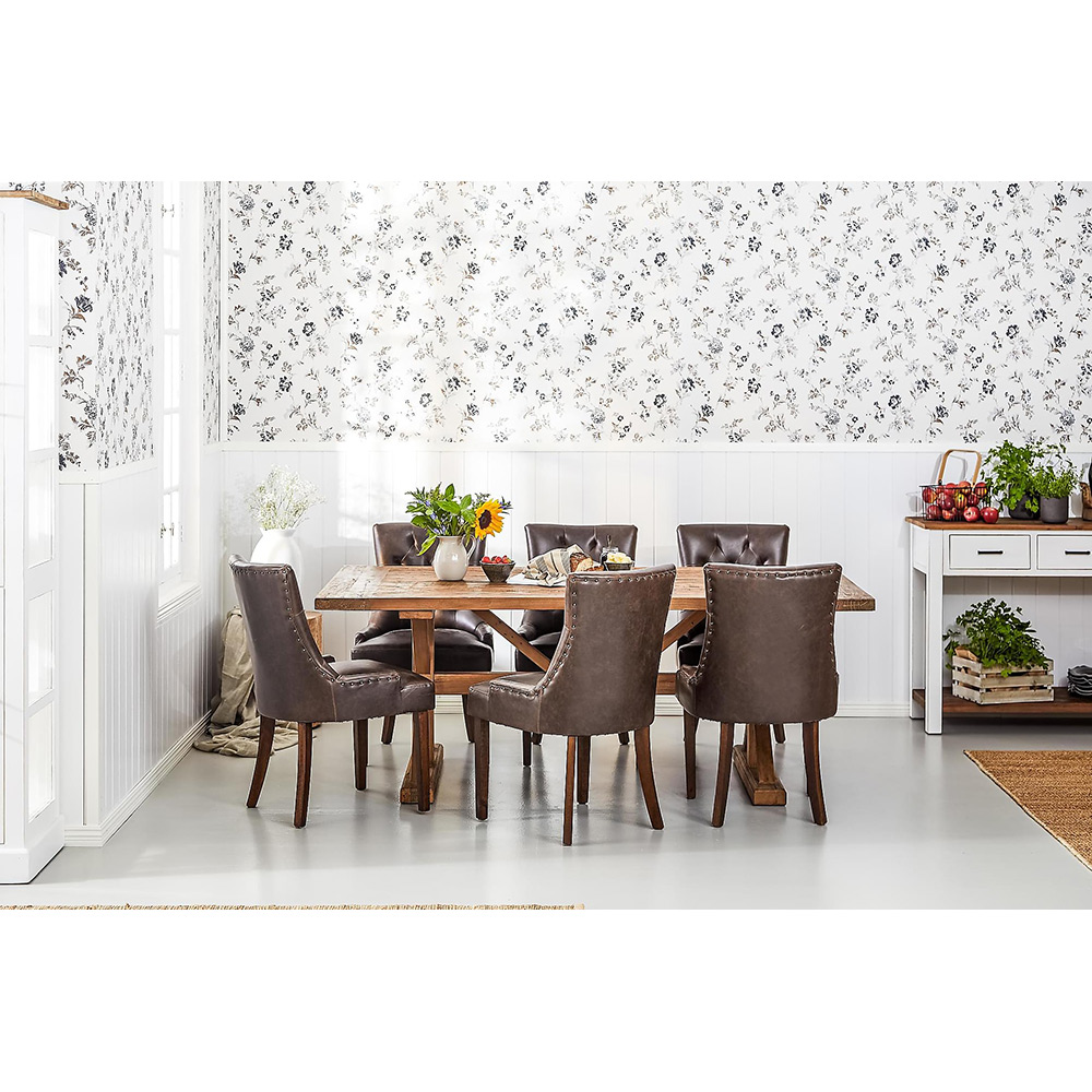 Matgrupp Manor House Lyon Förlängningsbart Matbord & 6 Tuva Stolar Trä/Brun Almträ