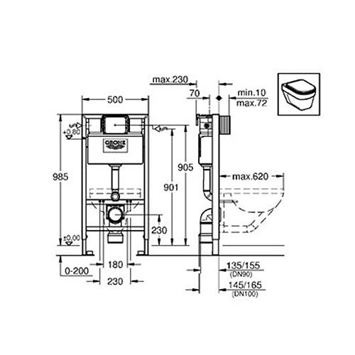 WC-fixtur Grohe Rapid SL 98 cm