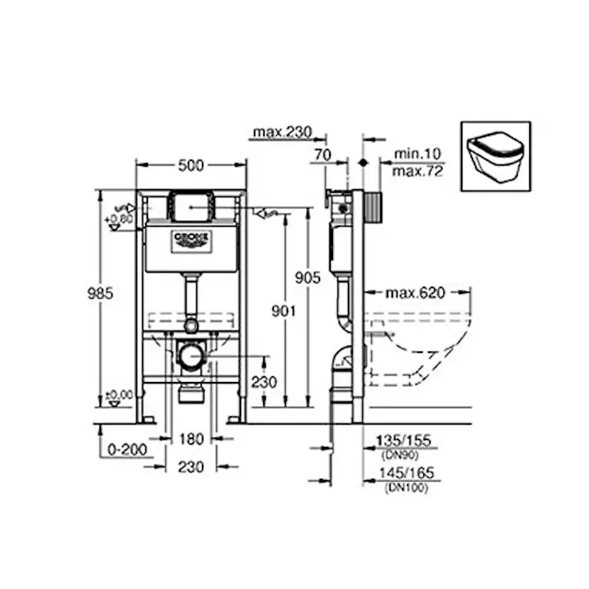 WC-fixtur Grohe Rapid SL 98 cm