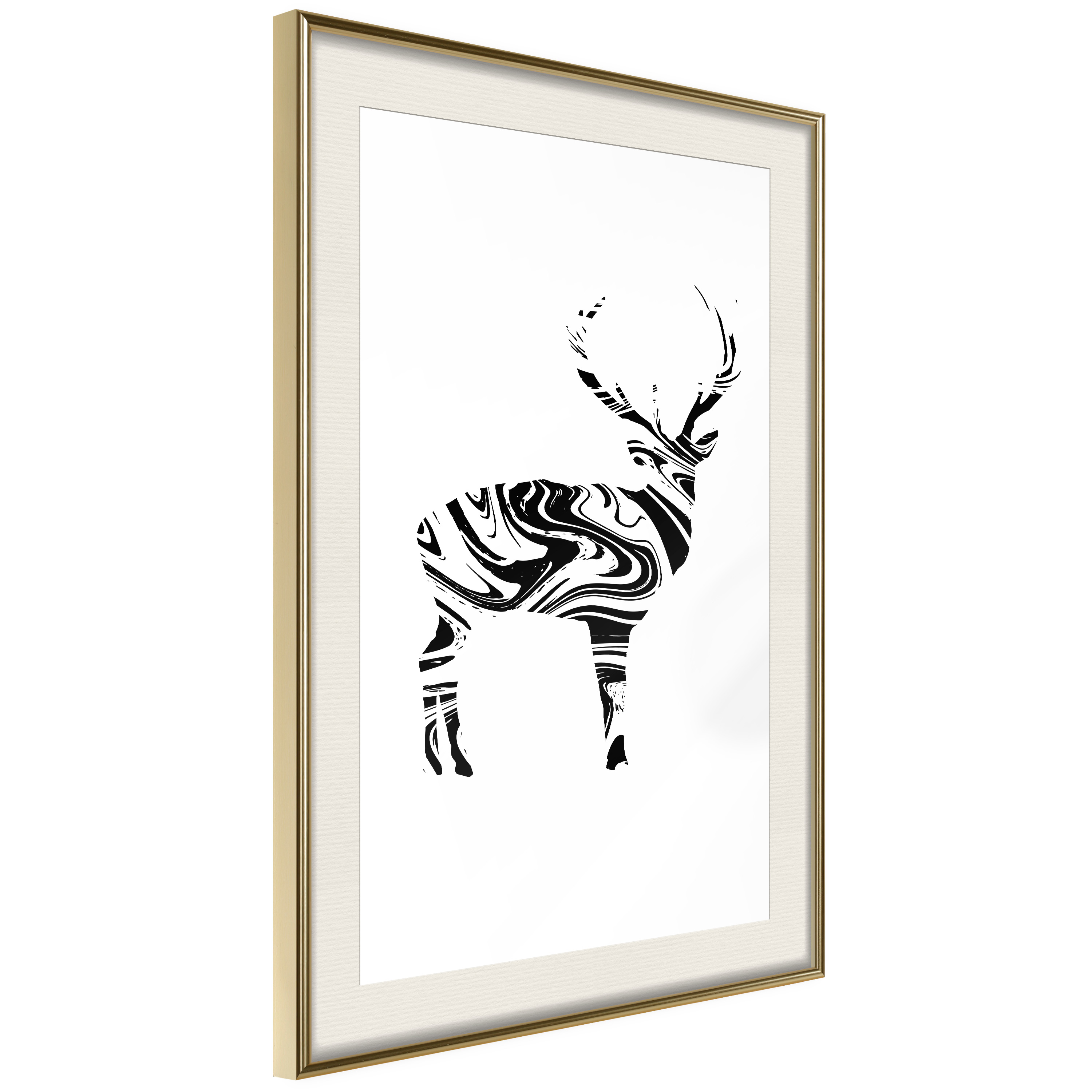 Affisch - Black and White Deer [Poster] 40x60 Guld ram med passepartout, 40x60 cm