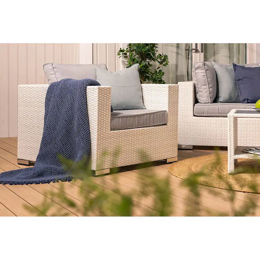 Loungegrupp Comfort Garden Bahamas 4-sits med Fåtölj Divan och Bord med Hylla Utomhus