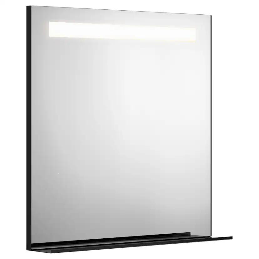 Spegel m Belysn, Hylla 80cm Svart 800x800 mm