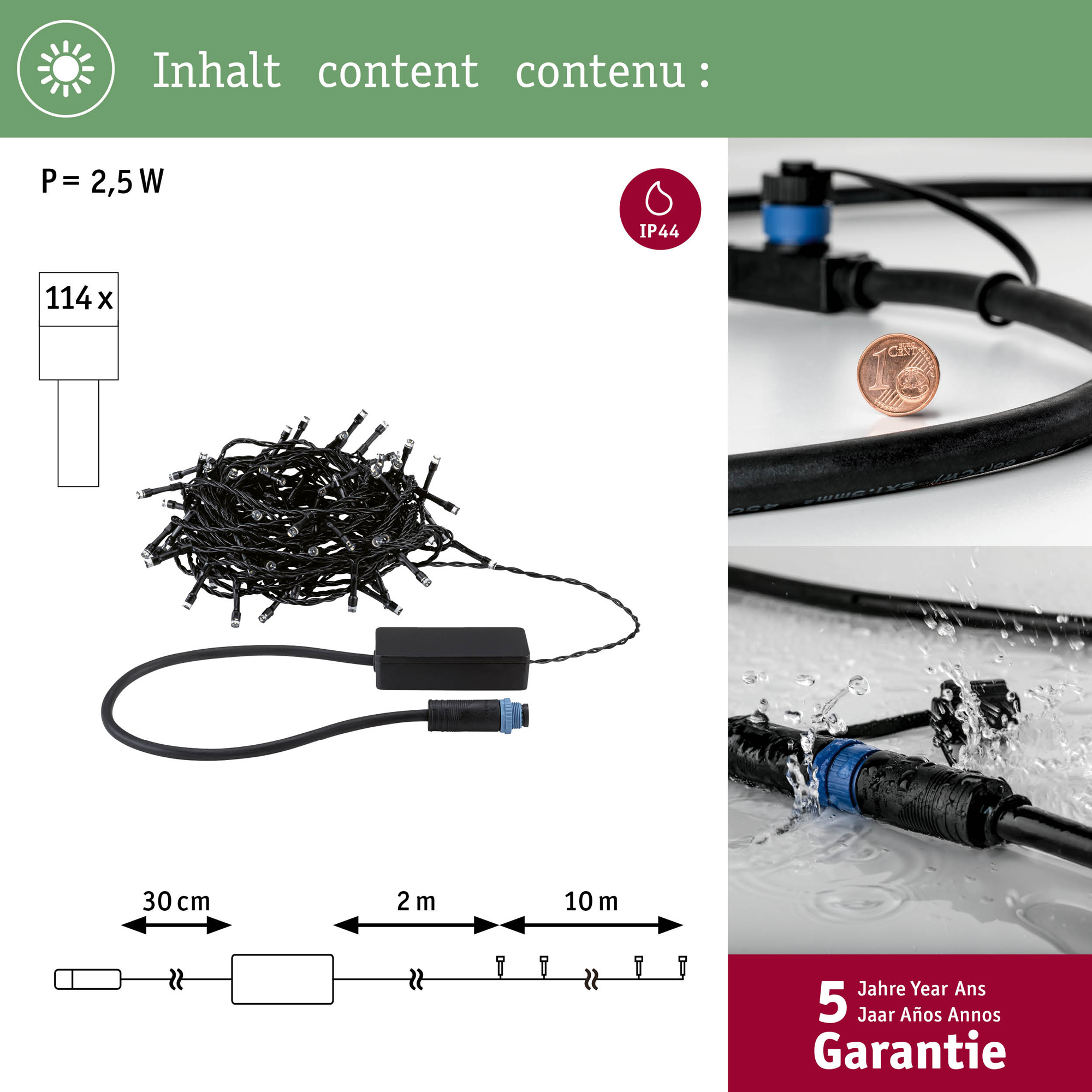 Ljusslinga LED Paulmann Yuna Fairy Lights Plug & Shine IP44 24V Ljus: Soft White, Längd: 10 m