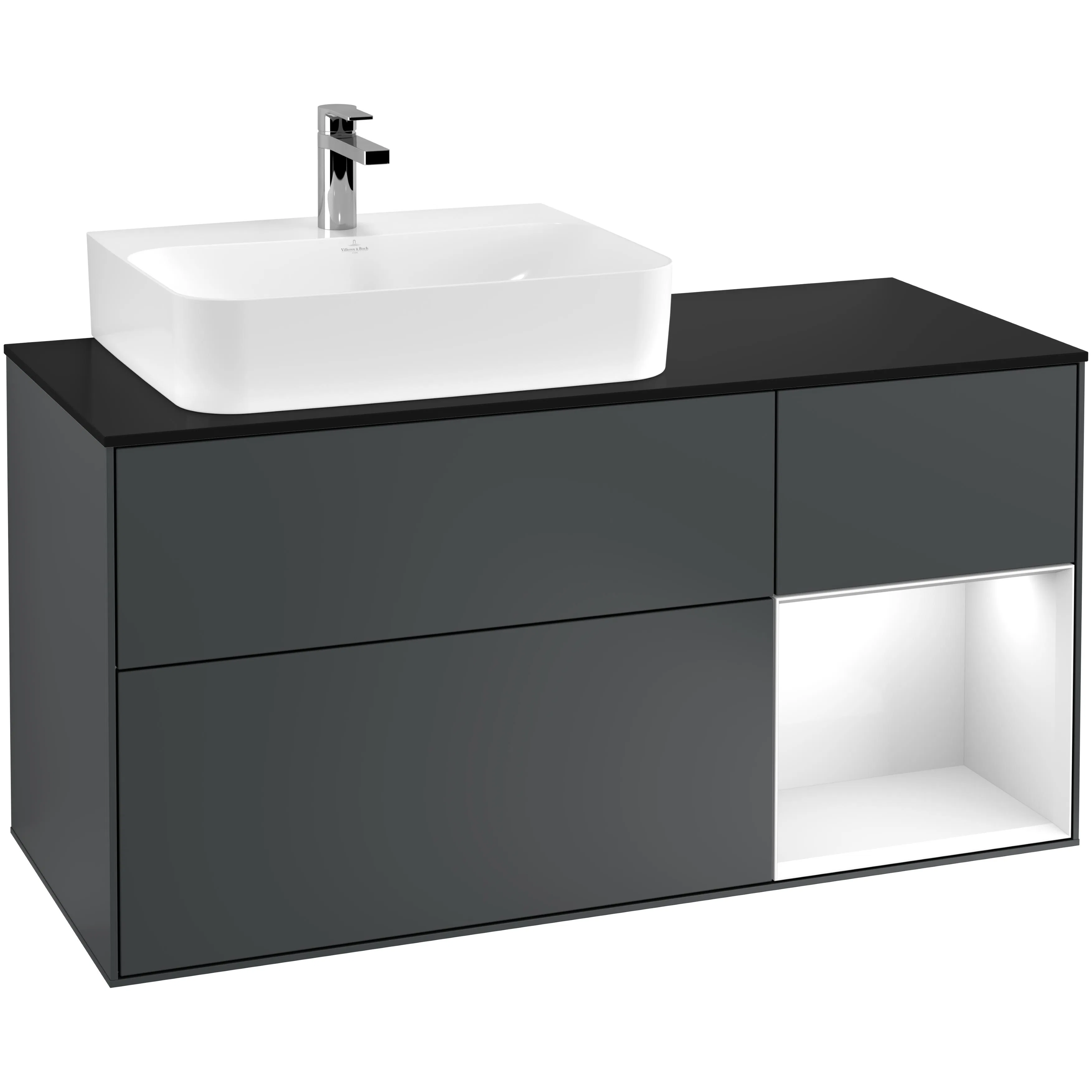 Tvättställsskåp Villeroy & Boch Finion med 3 Lådor Hylla och Bänkskiva för Ocentrerat Tvättställ