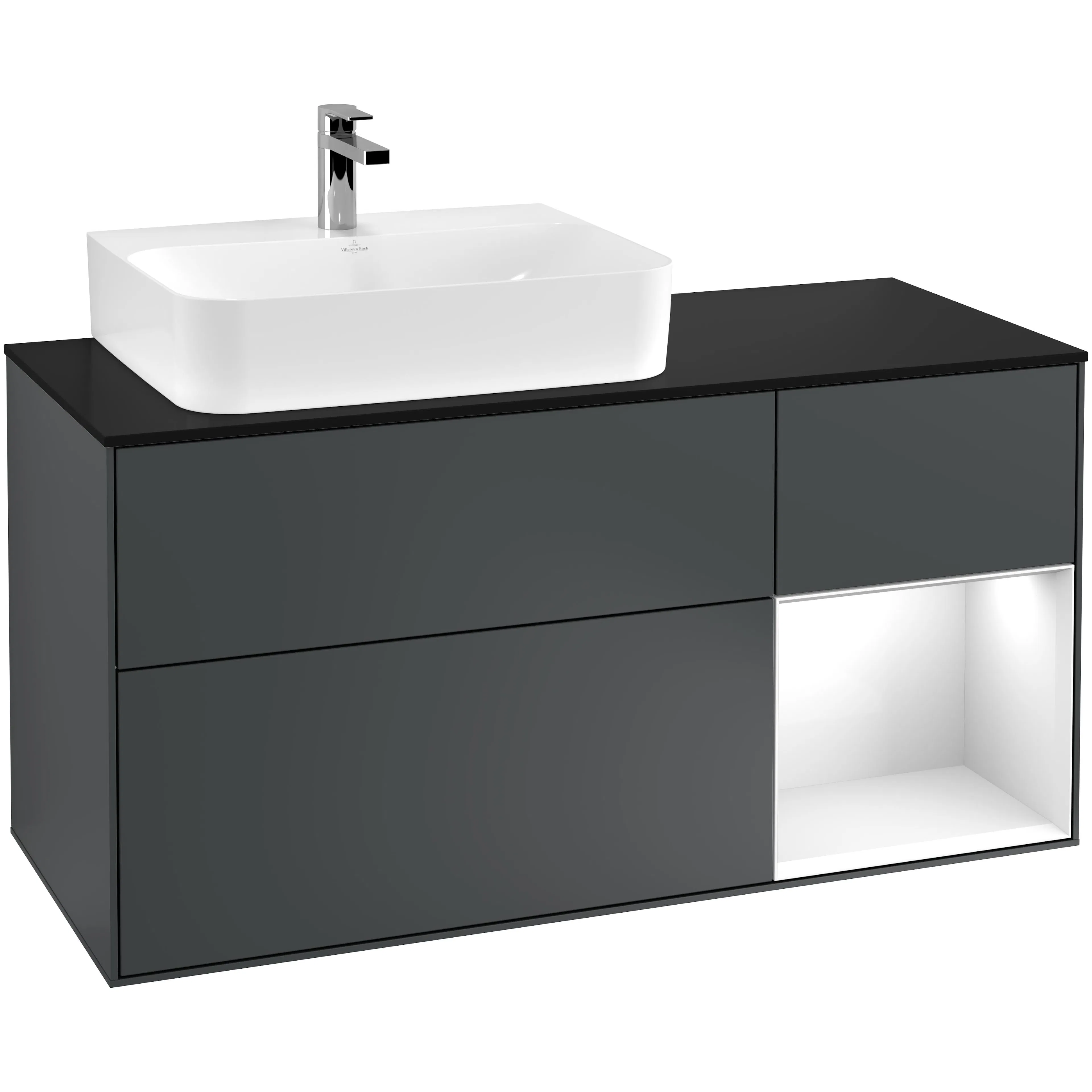 Tvättställsskåp Villeroy & Boch Finion med 3 Lådor Hylla och Bänkskiva för Ocentrerat Tvättställ