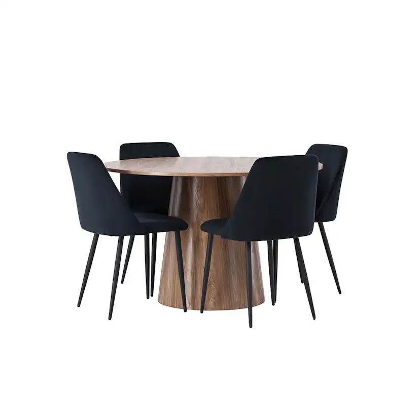 Matgrupp Venture Home Lanzo Runt Matbord Ø120 cm & 4 Night Stolar i Sammet