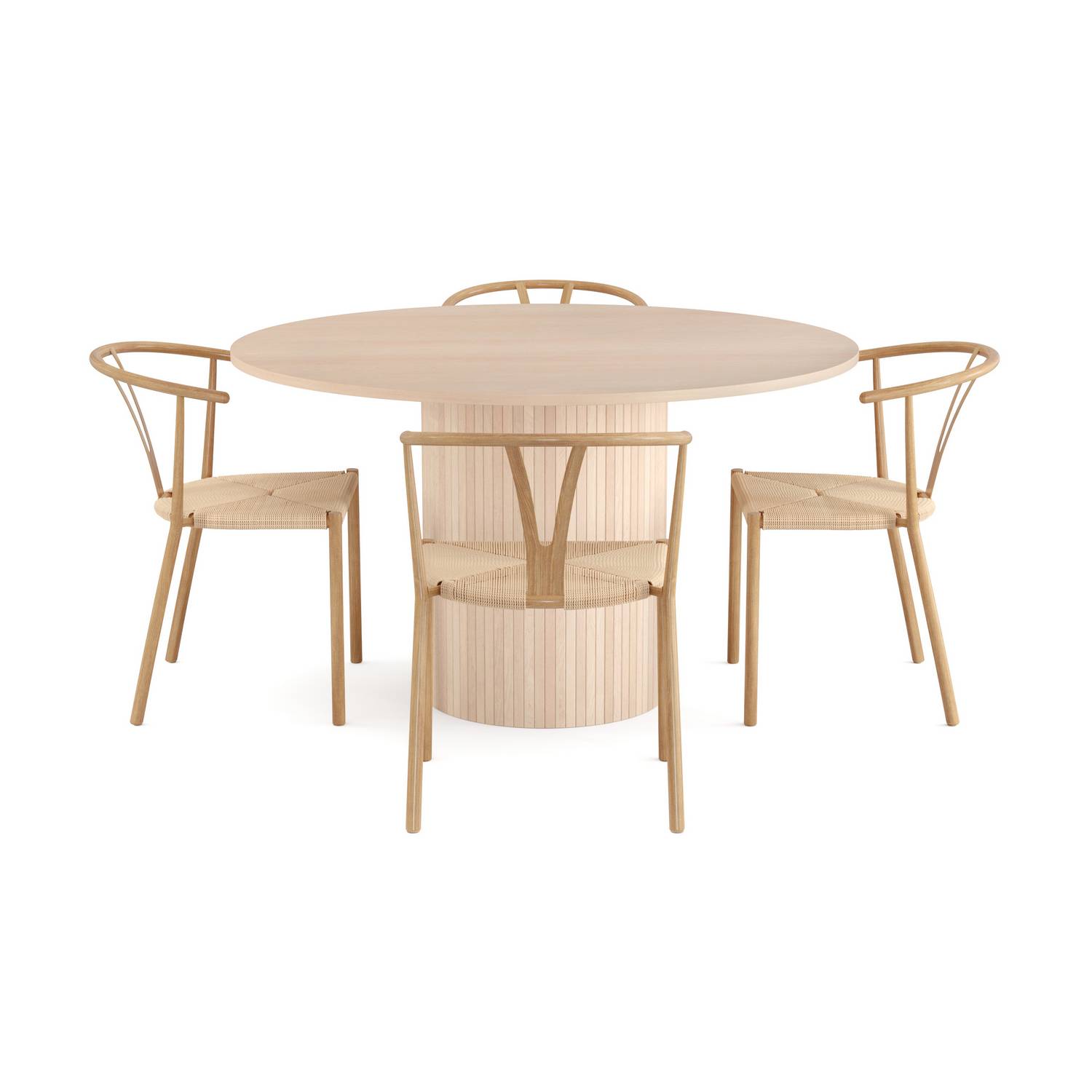 Matgrupp Bark Kopparbo Runt Matbord 130 cm med 4 Matstol Elysia Brun