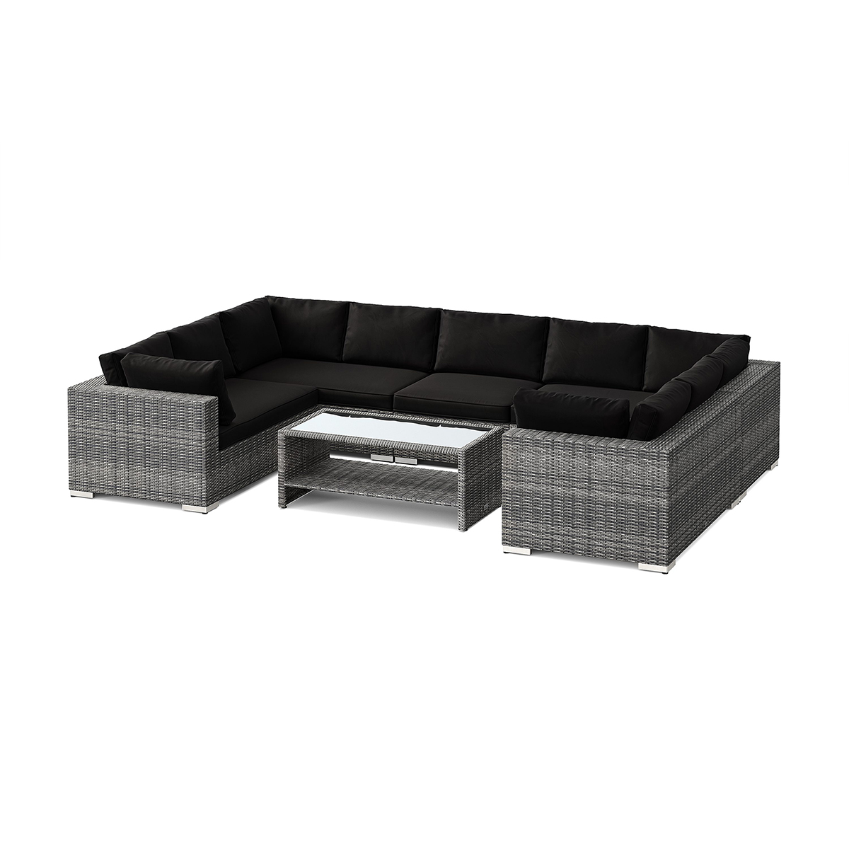 Loungegrupp Comfort Garden Bahamas U-formad utomhus loungegrupp med stängt avslut, 9-sits med bord och hylla