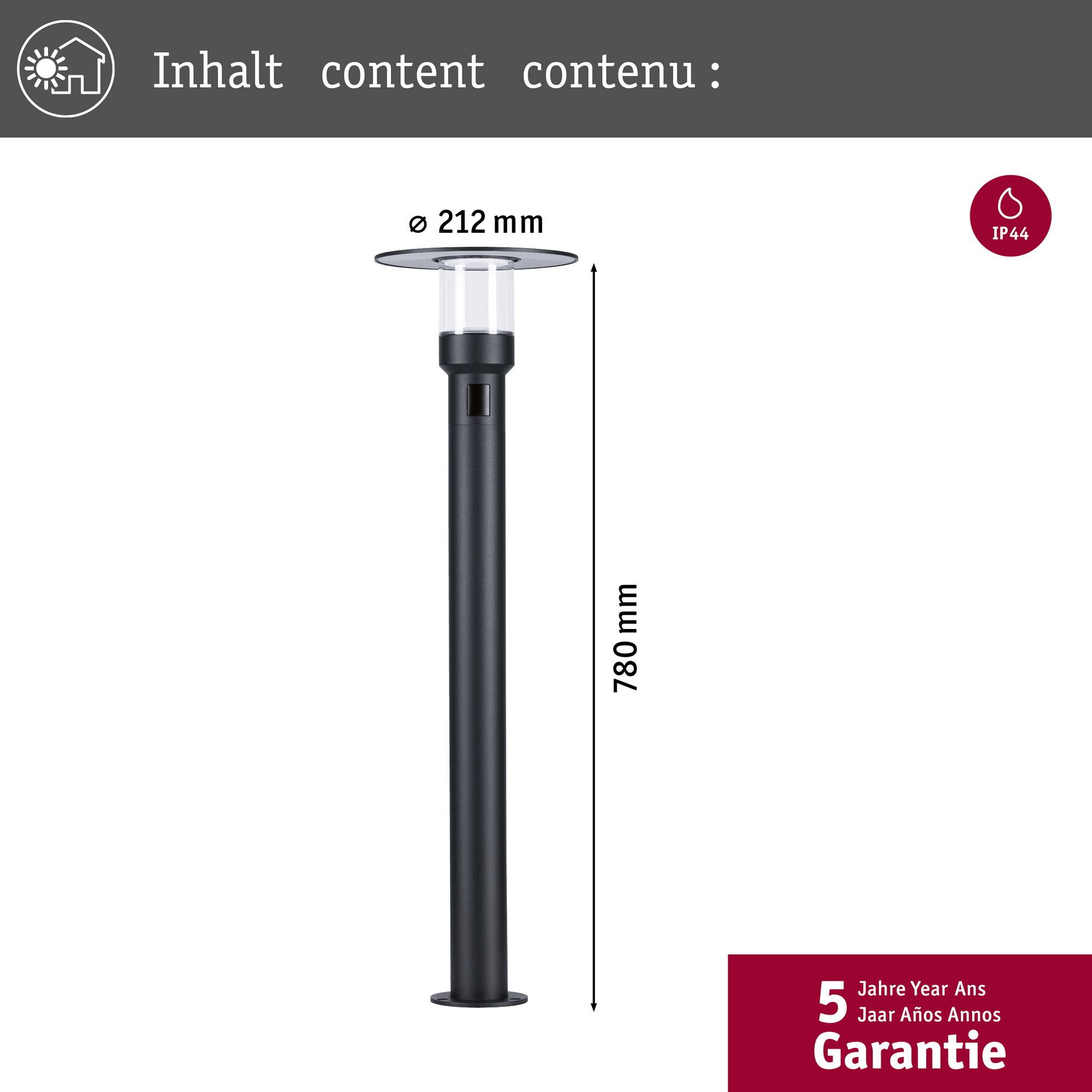 Pollare LED Paulmann Sienna med Skymningsstyrd rörelsedetektor Seawater Resistant IP44 230V