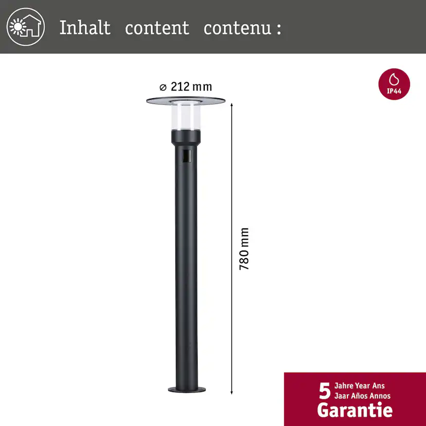 Pollare LED Paulmann Sienna med Skymningsstyrd rörelsedetektor Seawater Resistant IP44 230V