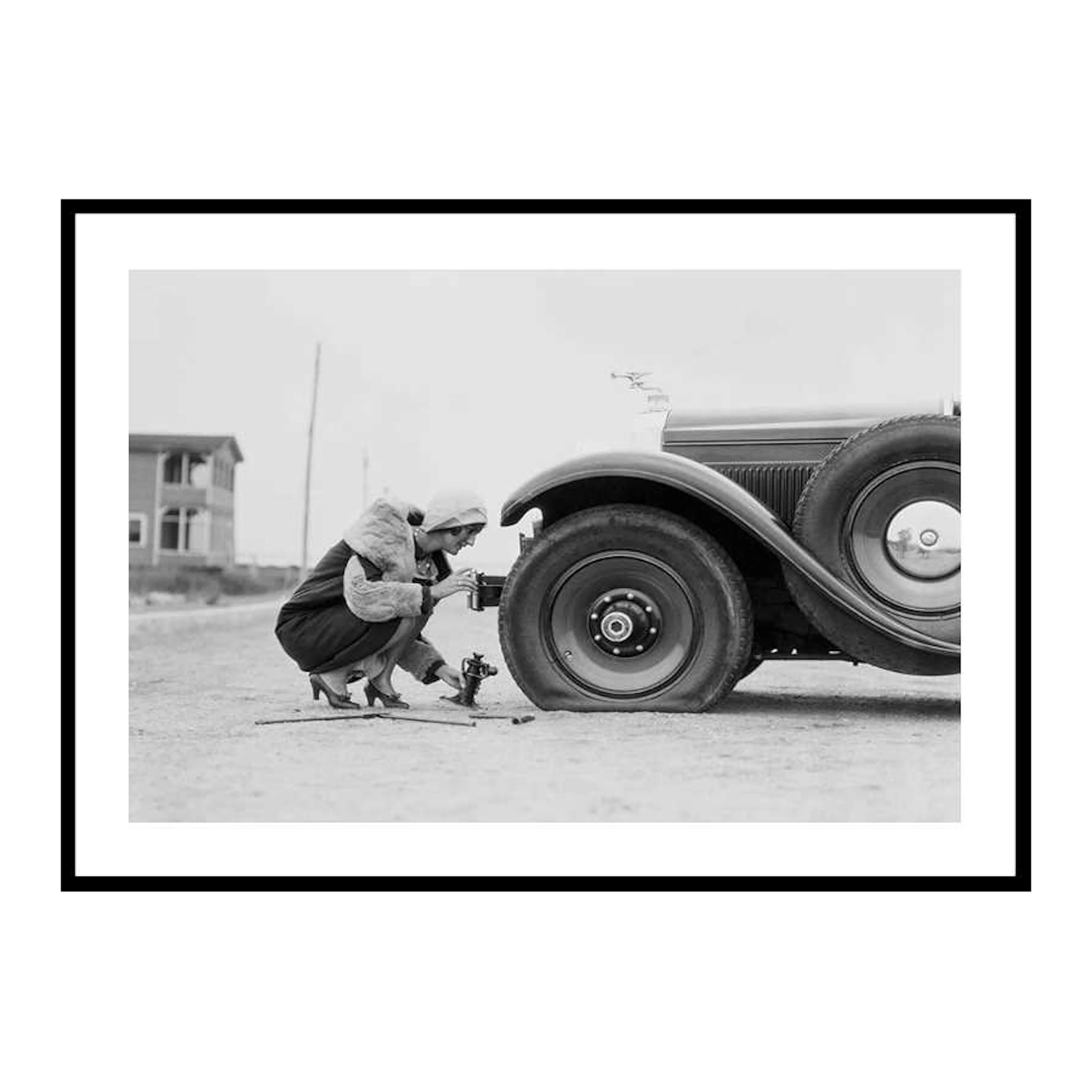 Old Car Flat Tire 30x40 cm