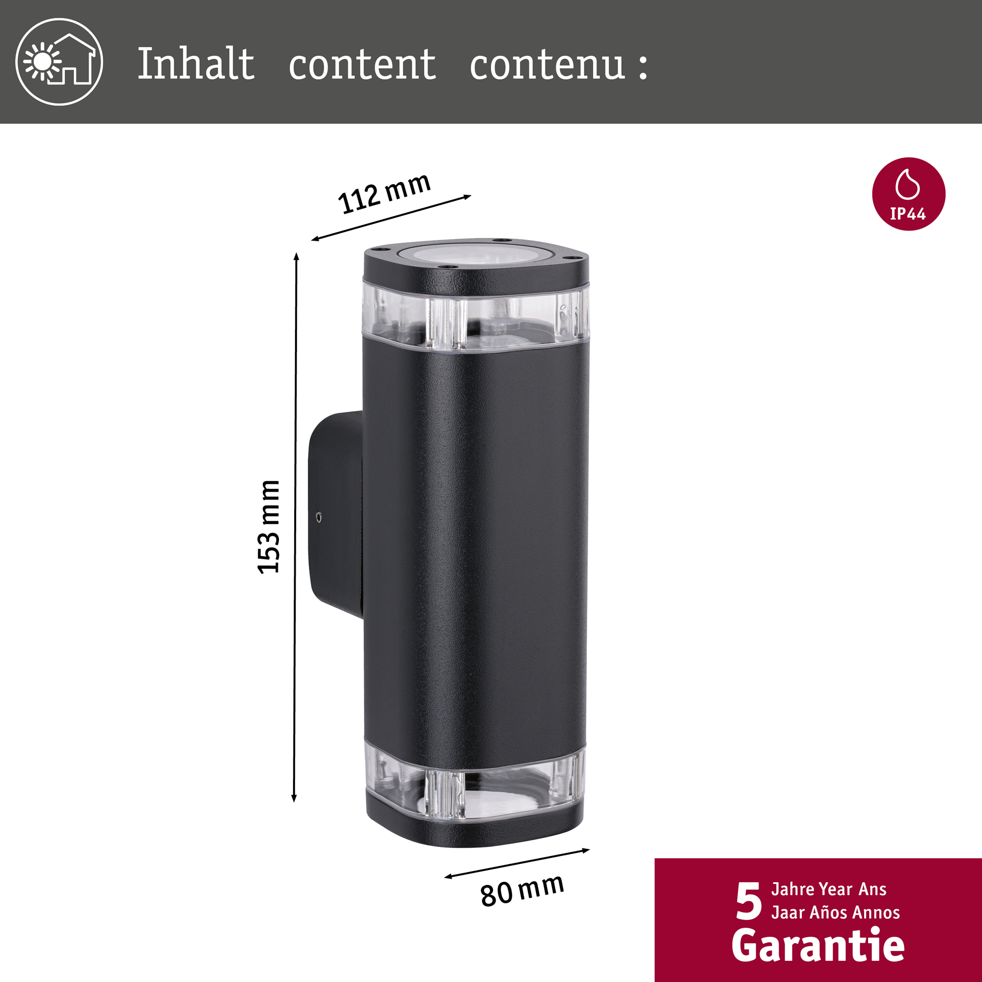 Fasadbelysning LED Paulmann Colum Dubbel Seawater Resistant IP44 230V