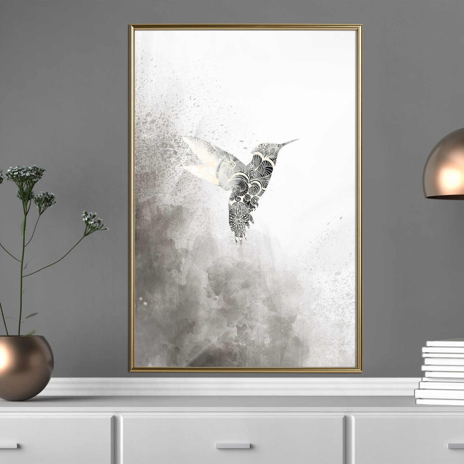 Affisch - Ethnic Hummingbird [Poster] 20x30 Guld ram, 20x30 cm