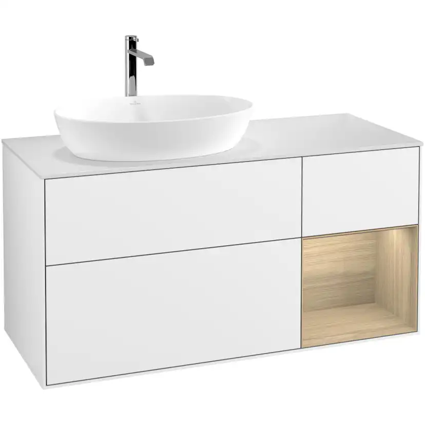 Tvättställsskåp Villeroy & Boch Finion med 3 Lådor Hylla och Bänkskiva för Ocentrerat Tvättställ från Artis & Collaro