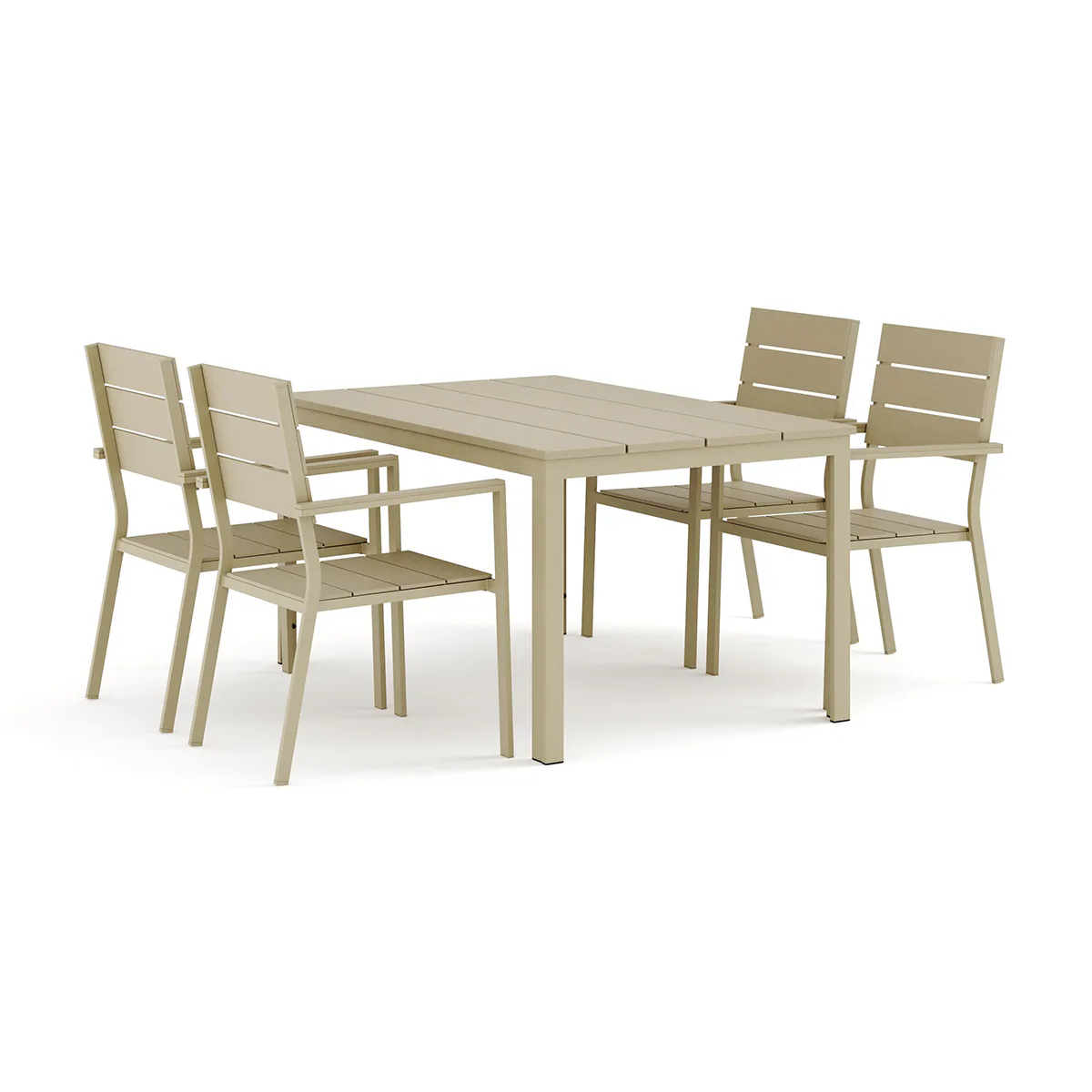 Trädgårdsgrupp Comfort Garden Tunis utomhus matgrupp 140x90 cm med 4 Tunis stapelstolar