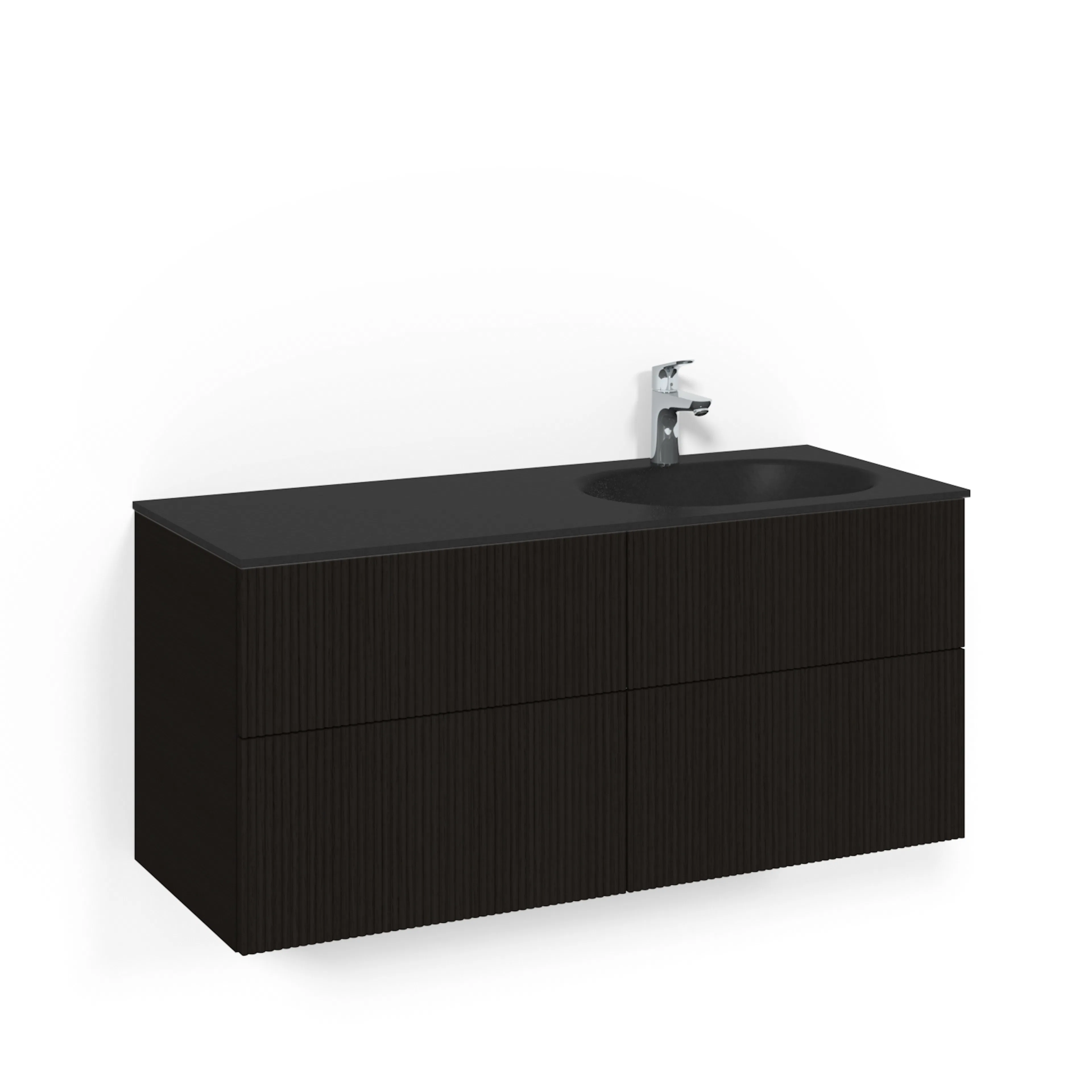 Crown Kom 120x45D Sv.ek Li SGH Svart Ek, 1200 mm, Glastvättställ Mattsvart, Utan Pushfunktion