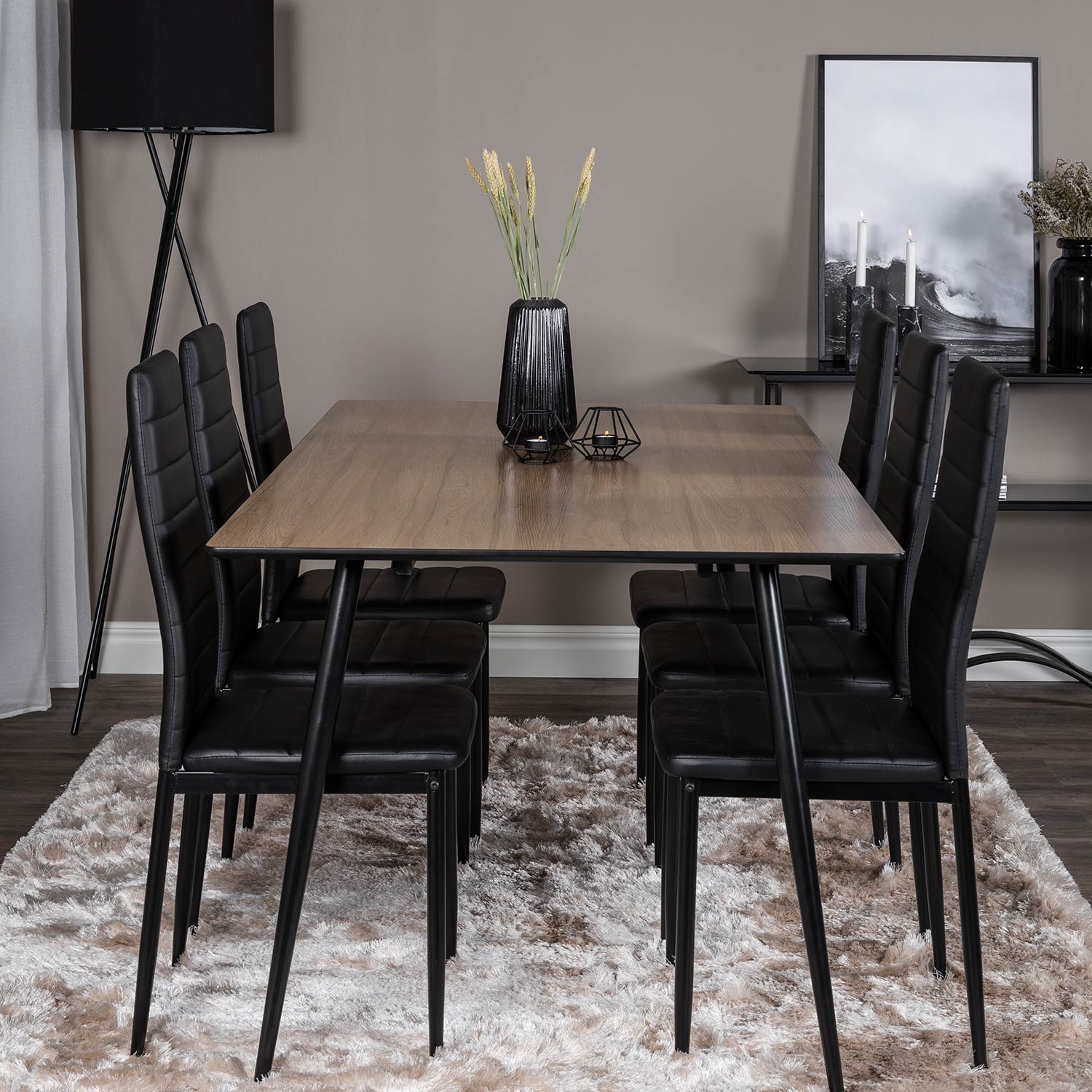 Silar Table -Melamine+Slim High Back Chair - - Black PU_6 Natur/Svart