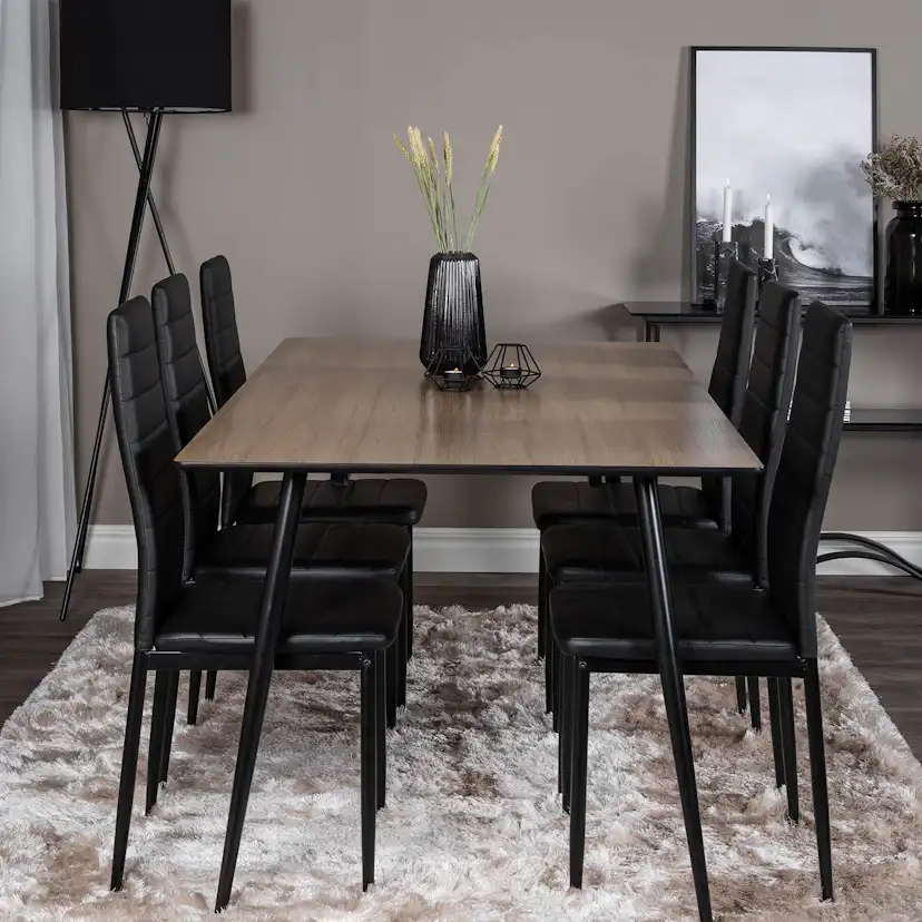 Silar Table -Melamine+Slim High Back Chair - - Black PU_6 Natur/Svart
