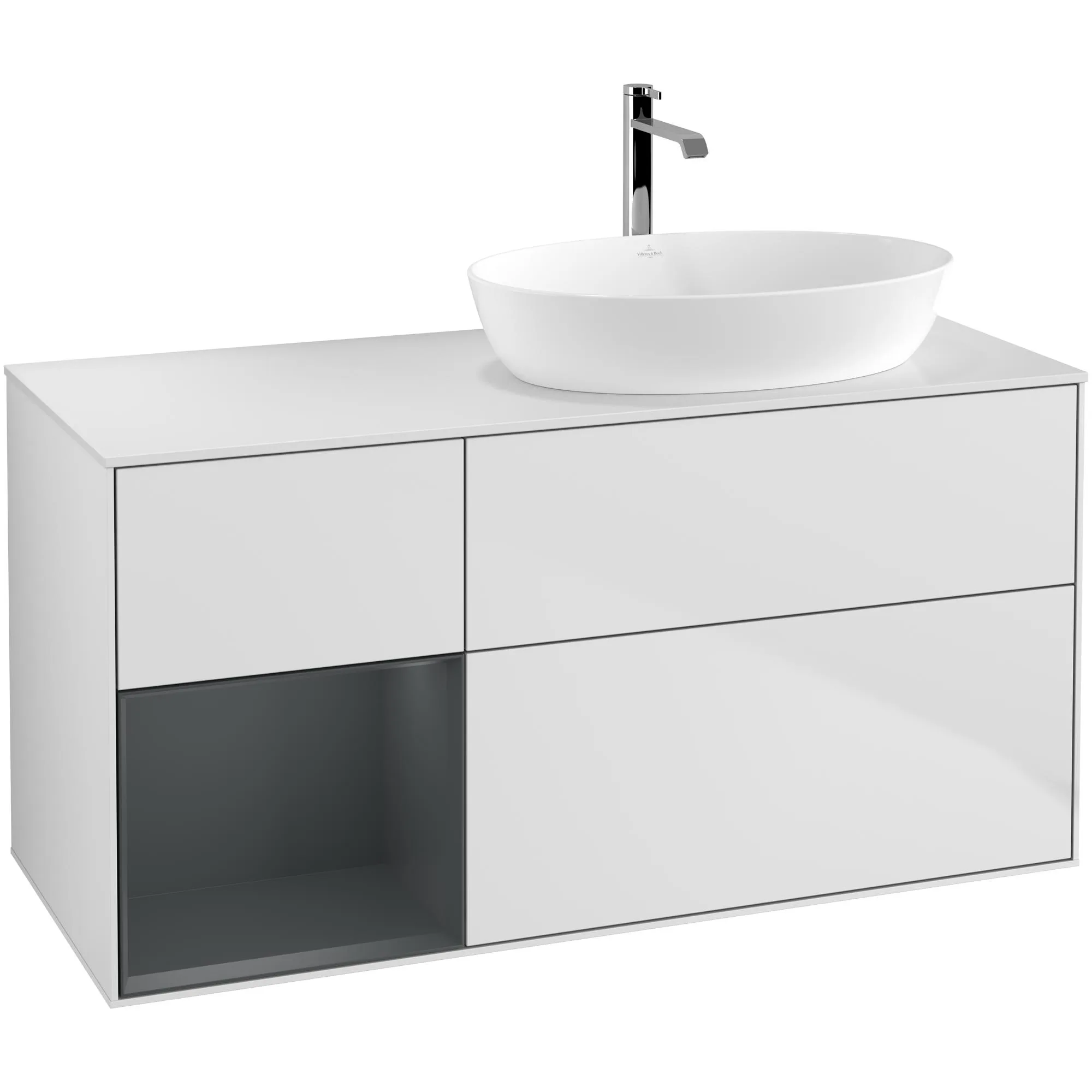 Tvättställsskåp Villeroy & Boch Finion med 3 Lådor Hylla och Bänkskiva för Ocentrerat Tvättställ från Artis & Collaro
