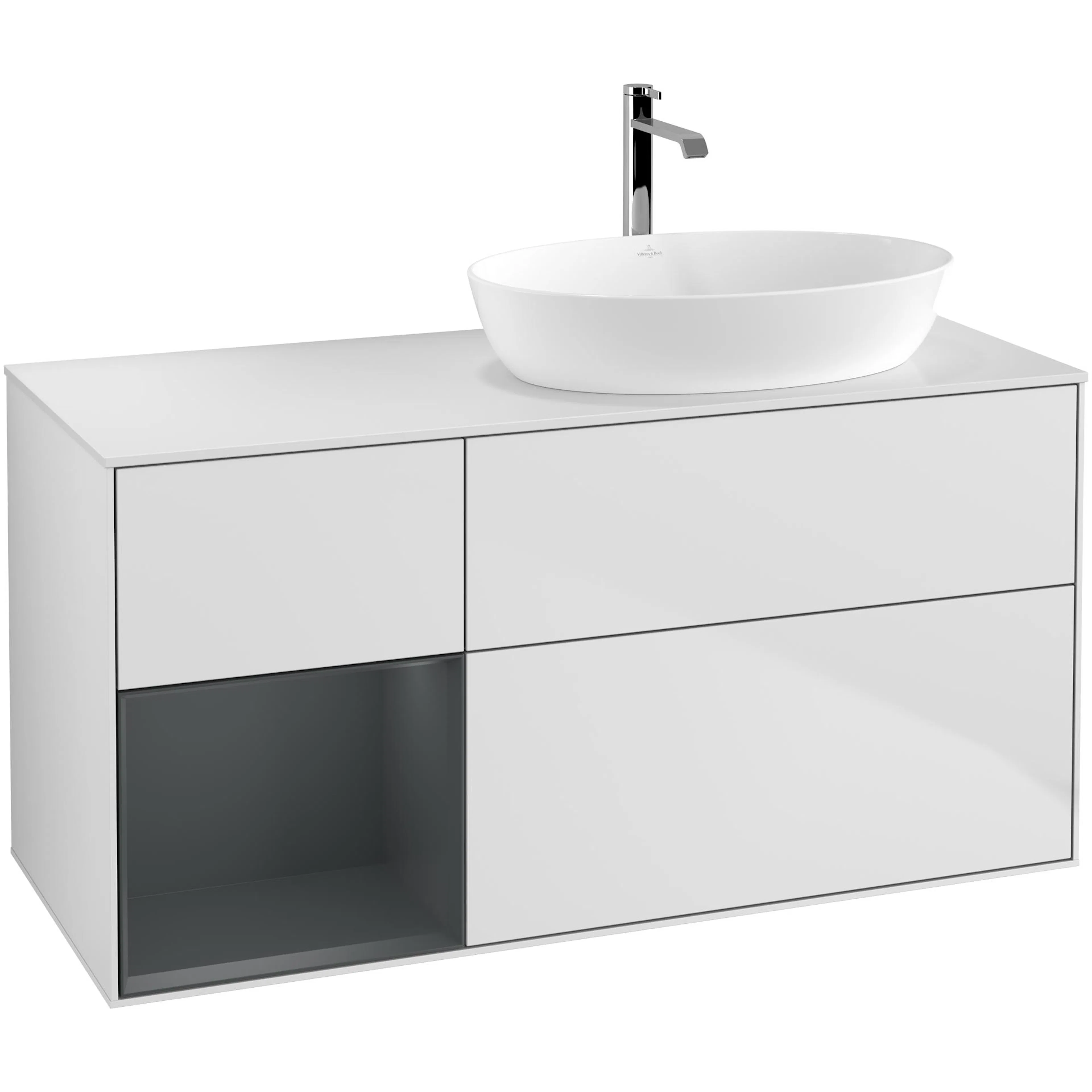 Tvättställsskåp Villeroy & Boch Finion med 3 Lådor Hylla och Bänkskiva för Ocentrerat Tvättställ från Artis & Collaro