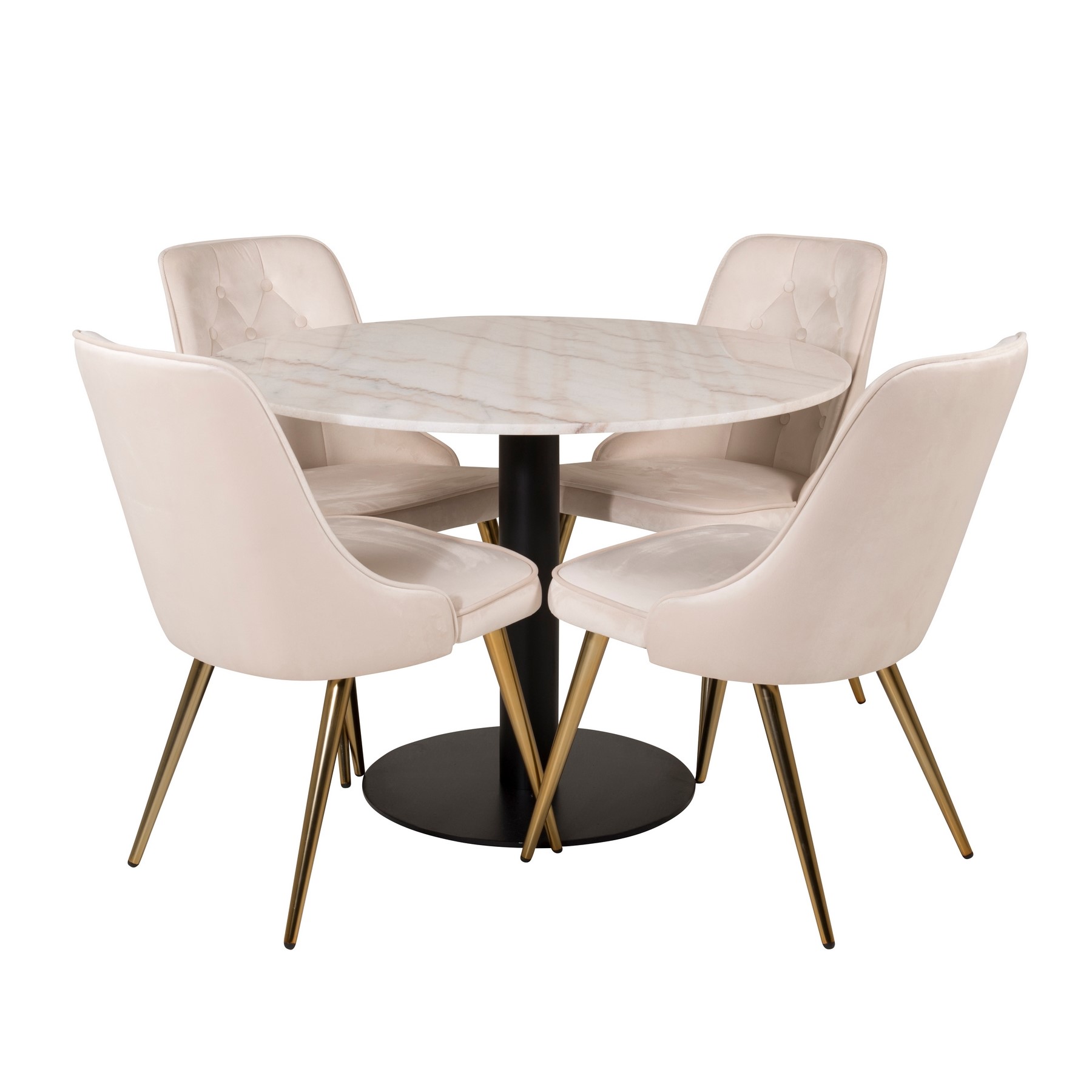 Matgrupp Venture Home Estelle Rund med 4 Vera Stolar Sammet