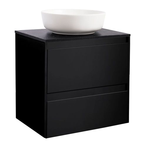 Luxor 60 Sv. Bs Sv+Ts Rundvit Färg Tvättställsskåpet: Matt Svart, Färg Bänkskiva: Svart, Färg Tvättställ: Vit - B: 606 mm, H: 737 mm, D: 470 mm
