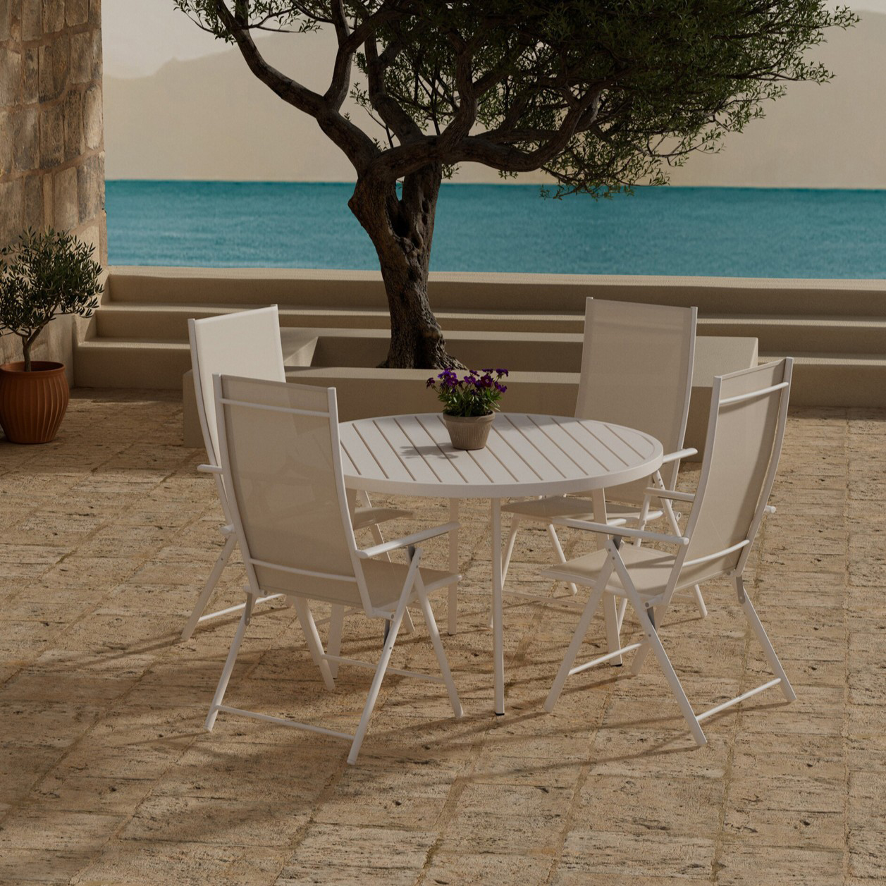 Giardini Table - Beige with 4 Levanzo Chair - Beige Färg: Beige