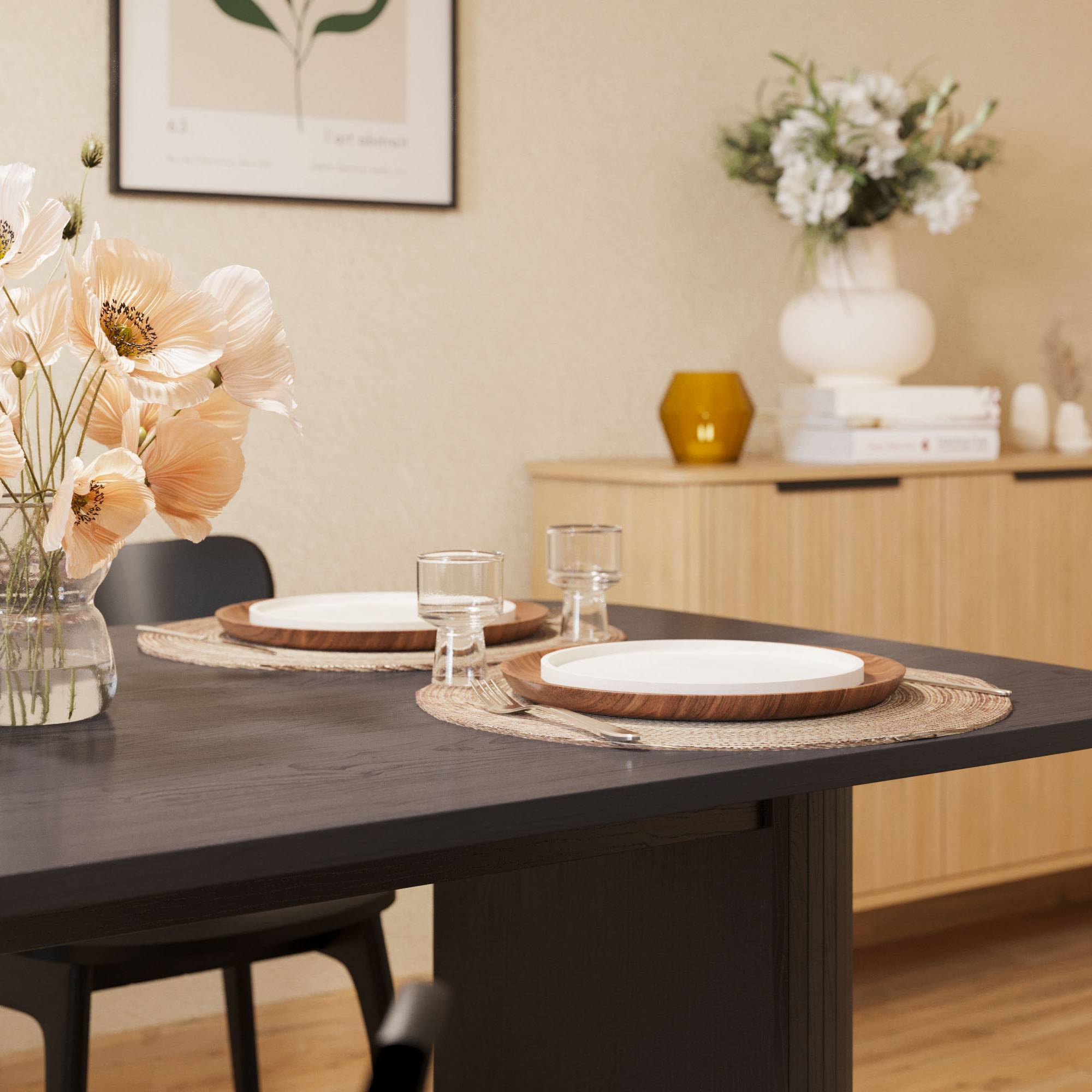 Matgrupp Bark Kopparbo Rektangulärt Matbord 160 cm med 4 Jerup Matstol