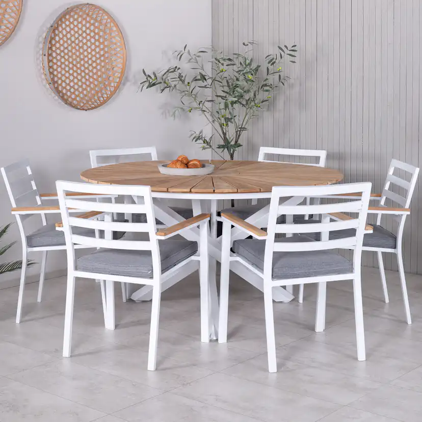 Matgrupp Venture Home Mendi Rund med 6 Bury Stolar