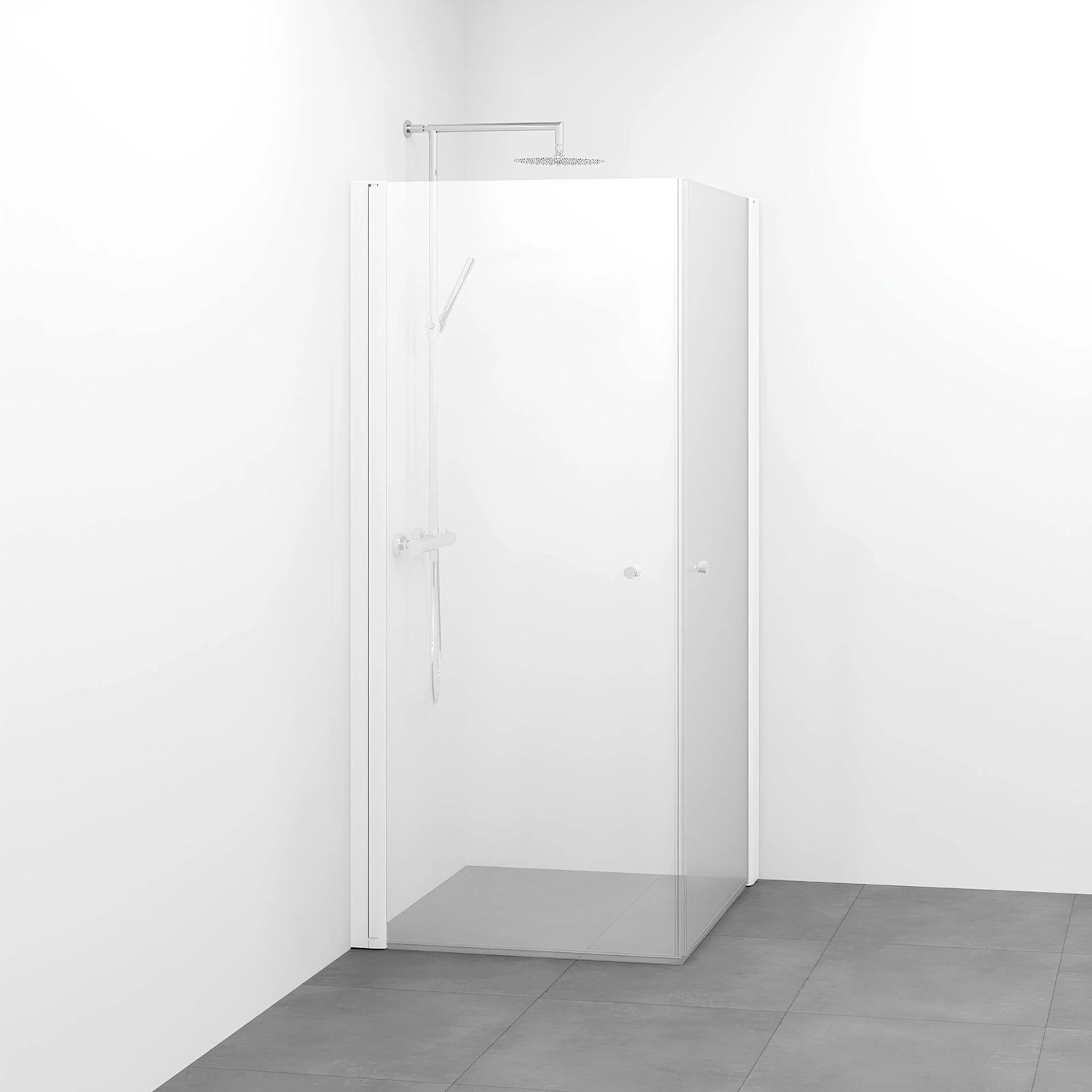 Duschhörna Macro Design Spirit Rak, 1000x1000x1970 mm, Vit, Ice med Knopp