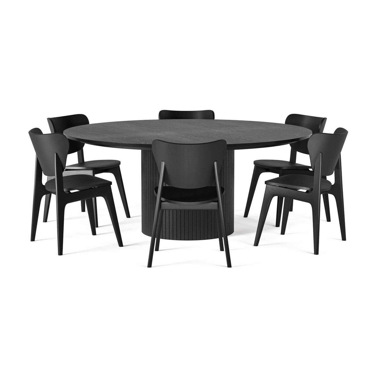 Matgrupp Bark Kopparbo Runt Matbord 180 cm med 6Jerup Matstol Bark Svart