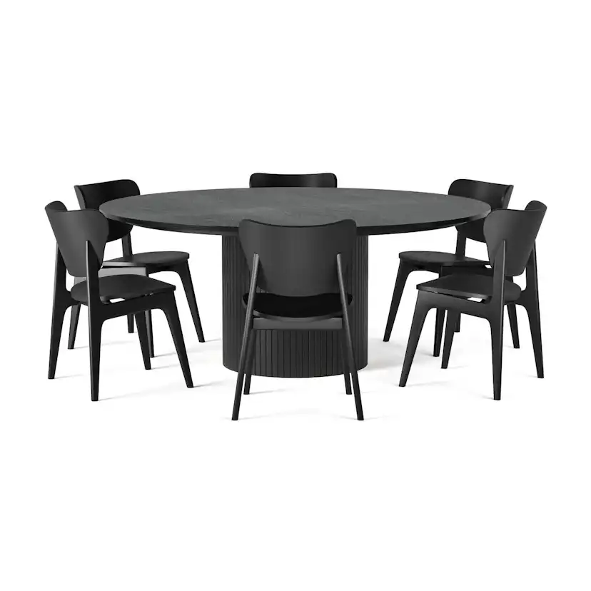 Matgrupp Bark Kopparbo Runt Matbord 180 cm med 6Jerup Matstol Bark Svart