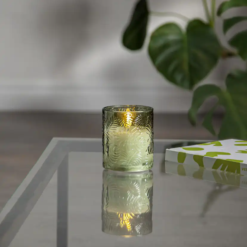 LEDBlockljus Flamme Leaf Grön, D: 85 mm