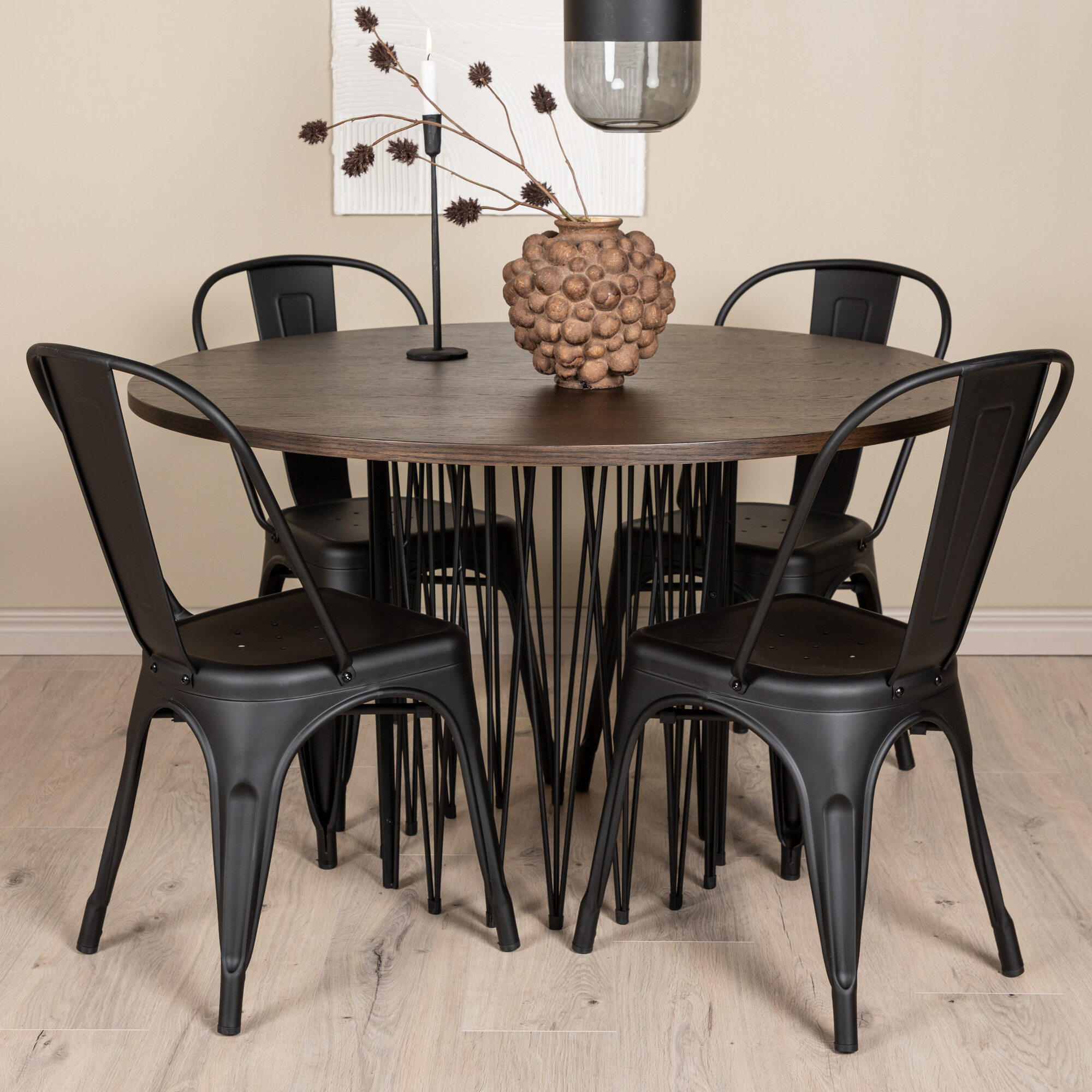 Matgrupp Venture Home Stone Rund med 4 Tempe Stolar
