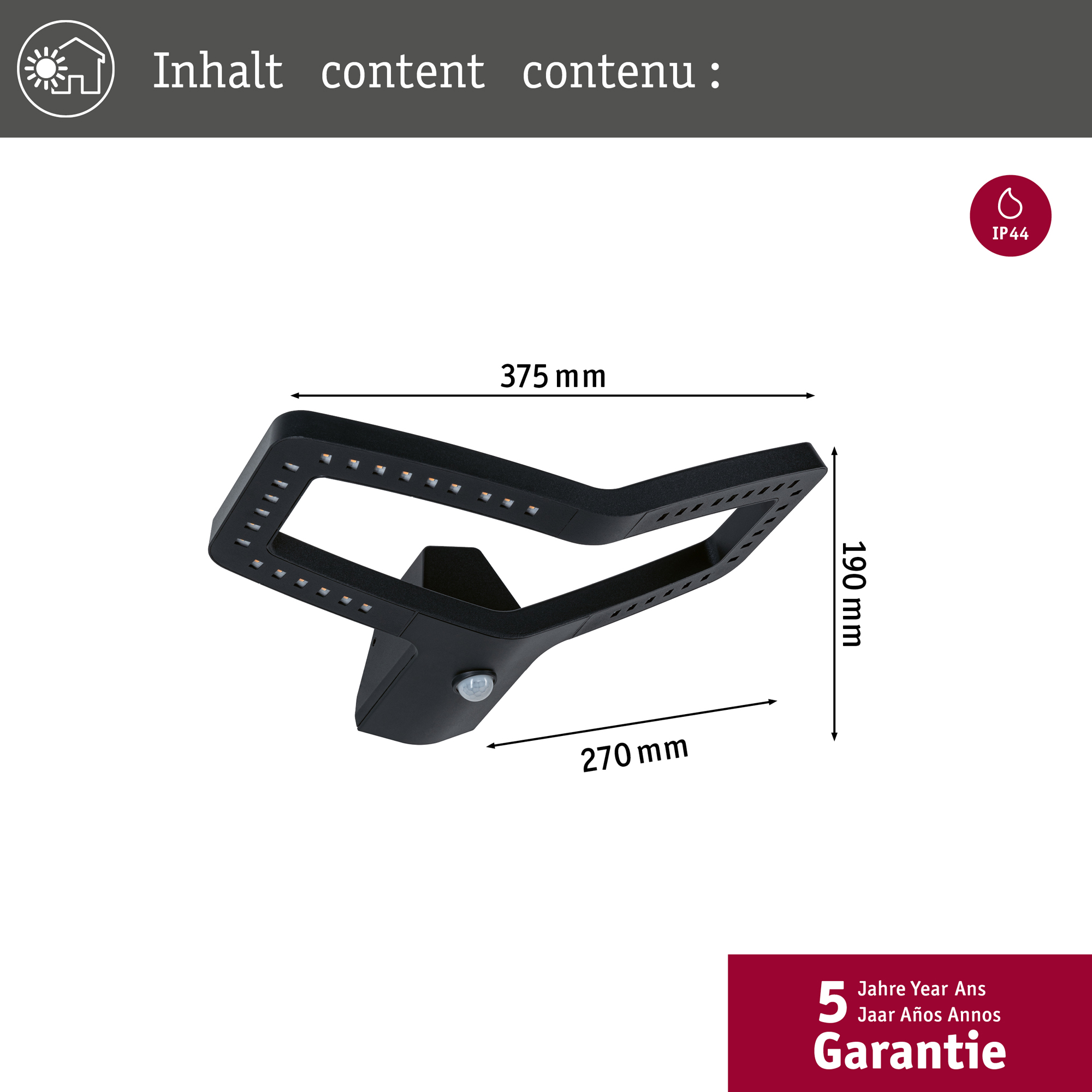 Fasadbelysning LED Paulmann Alara med Skymningsstyrd rörelsedetektor IP44 230V