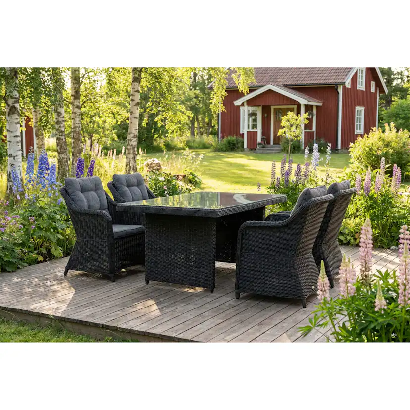 Trädgårdsgrupp deNoord Marcus utomhus matgrupp 160x90 cm med 4 Marcus Trädgårdsfåtölj