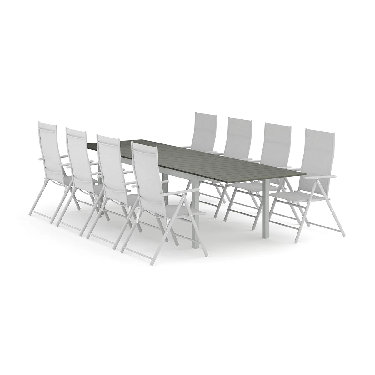 Trädgårdsgrupp Comfort Garden Tunis utomhus matgrupp förlängningsbart 205/305x90 cm med 8 positionsstolar