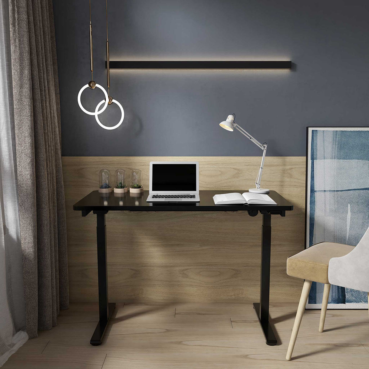 Lykke höj och sänkbart skrivbord M100, svart, 140 x 70 cm Svart