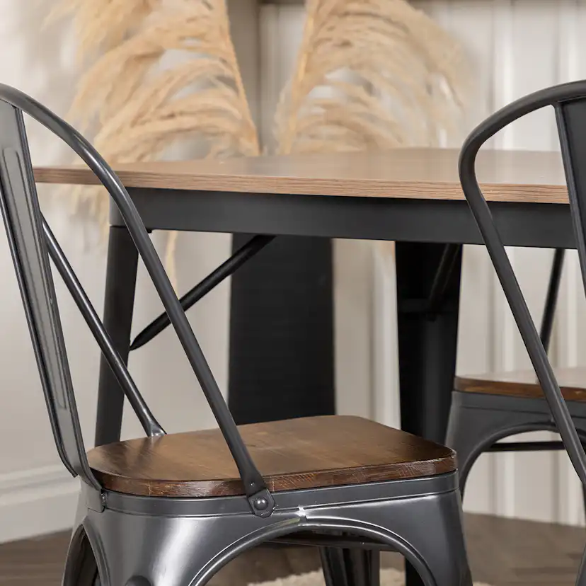 Tempe Dining Table - Black / Walnut MDF +Tempe Dining Chair Mörkgrå/Ek